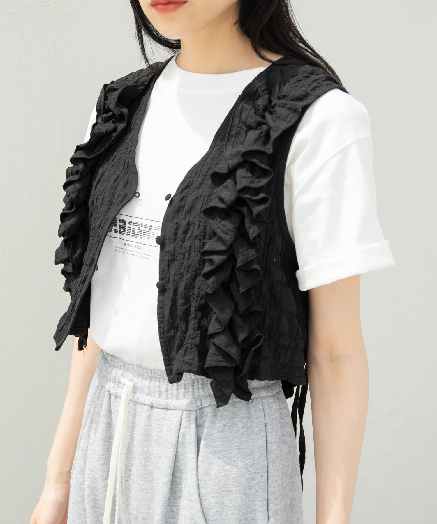 2WAYフリルノースリーブトップス