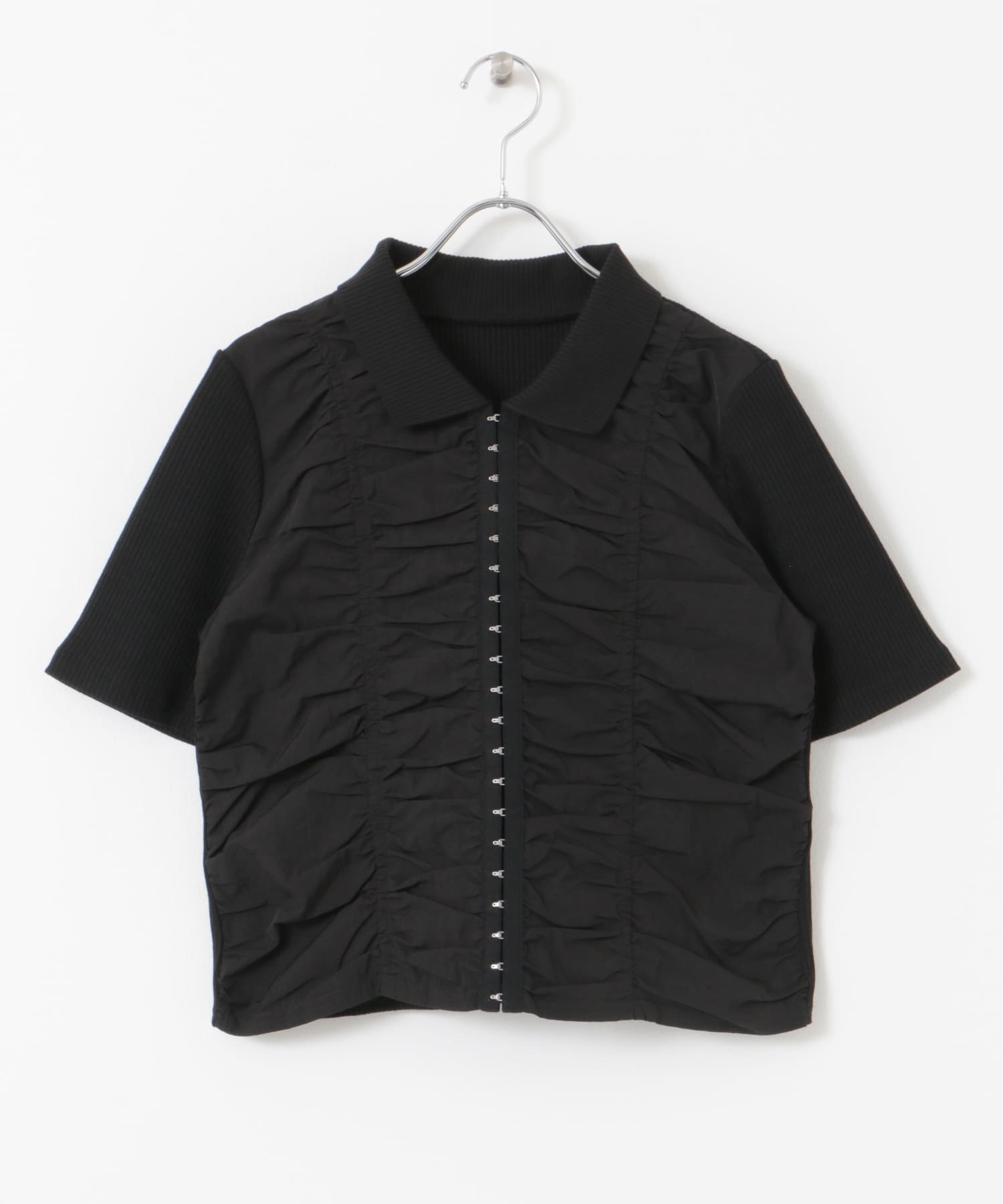 フロントホックシャーリングRIBトップス BLACK one