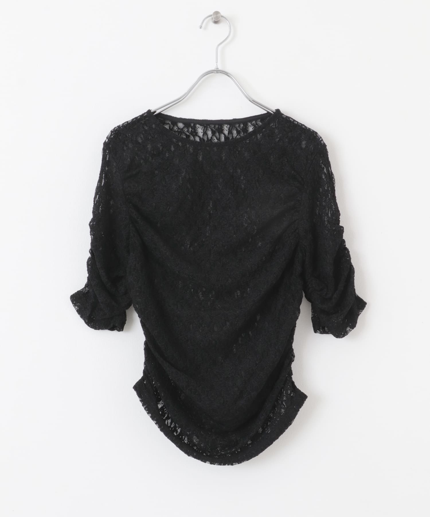 ハーフスリーブドレープレースTEE BLACK one