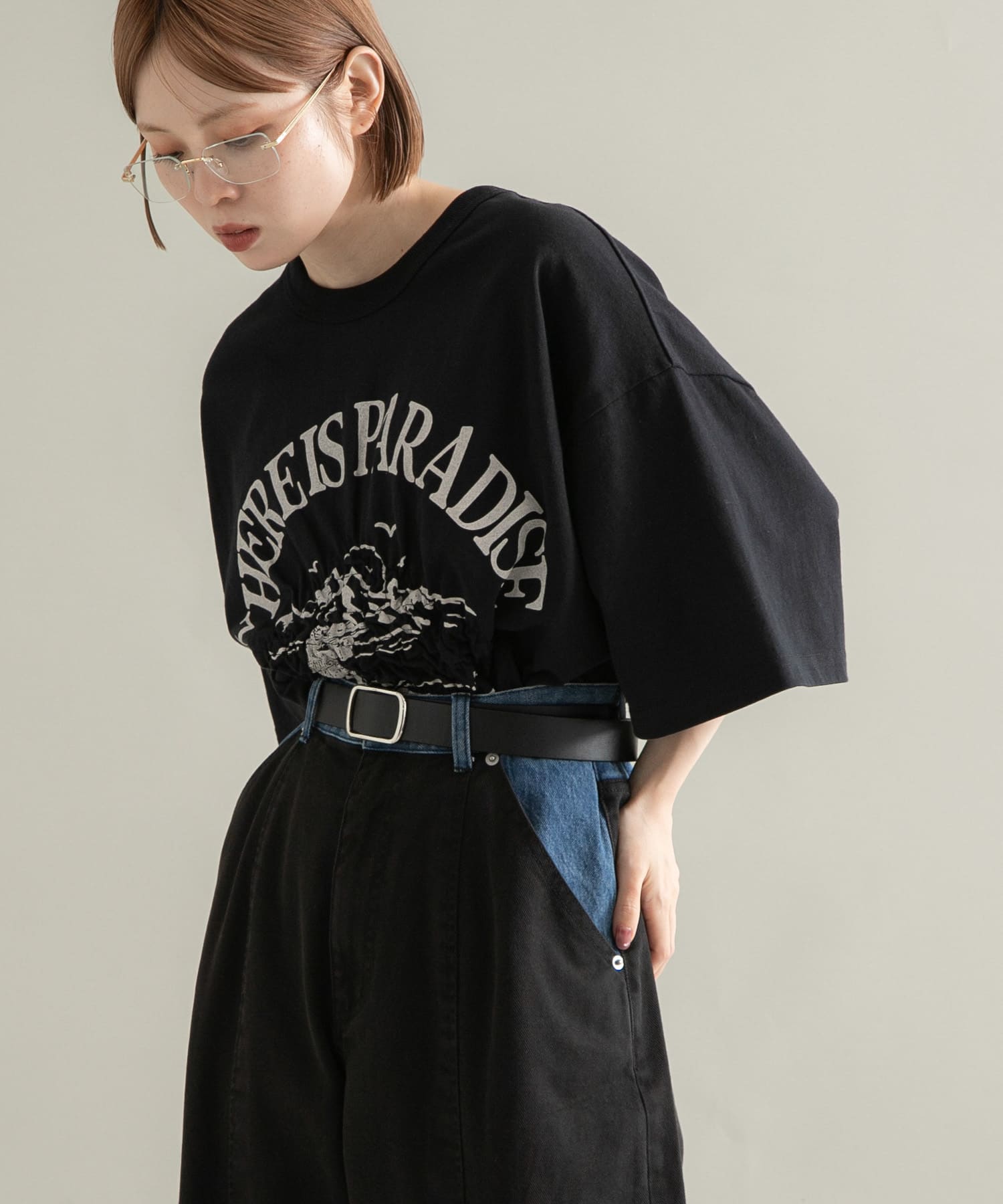 シャーリングプリントトップ AZUL BY MOUSSY | シャーリングデザイントップス (Tシャツ・カットソー