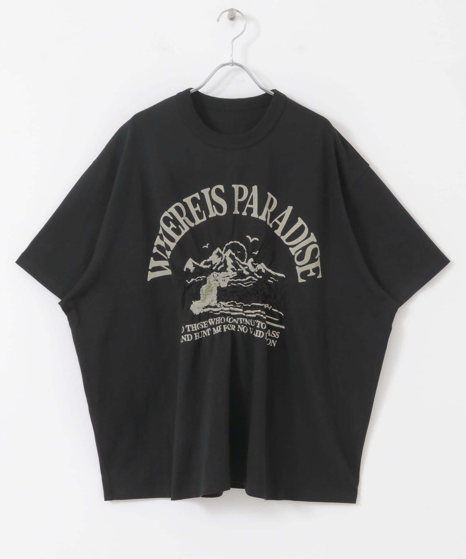 シャーリングプリントTEE BLACK one
