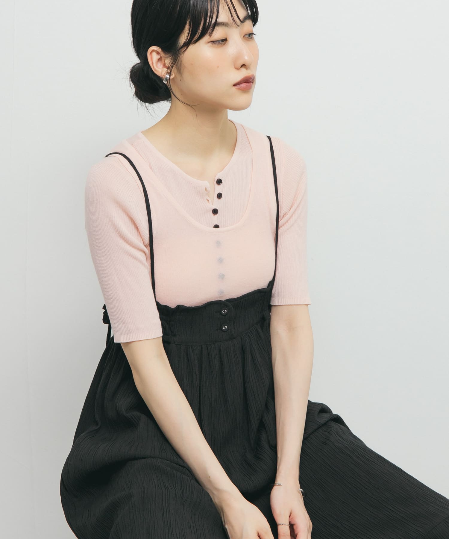 フロントボタンレイヤードニット