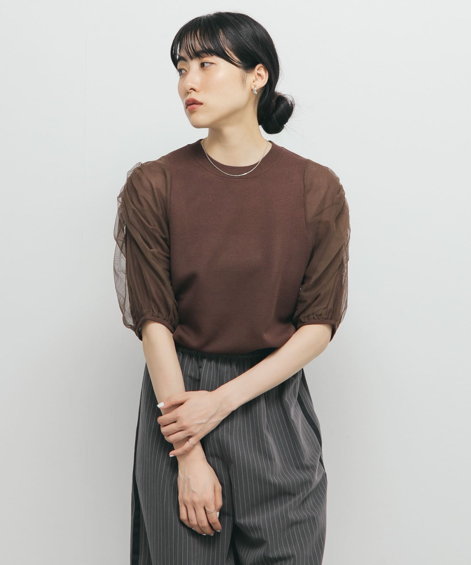 チュールスリーブニット