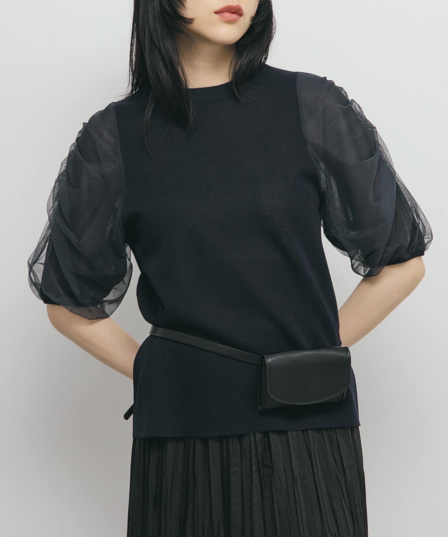 チュールスリーブニット