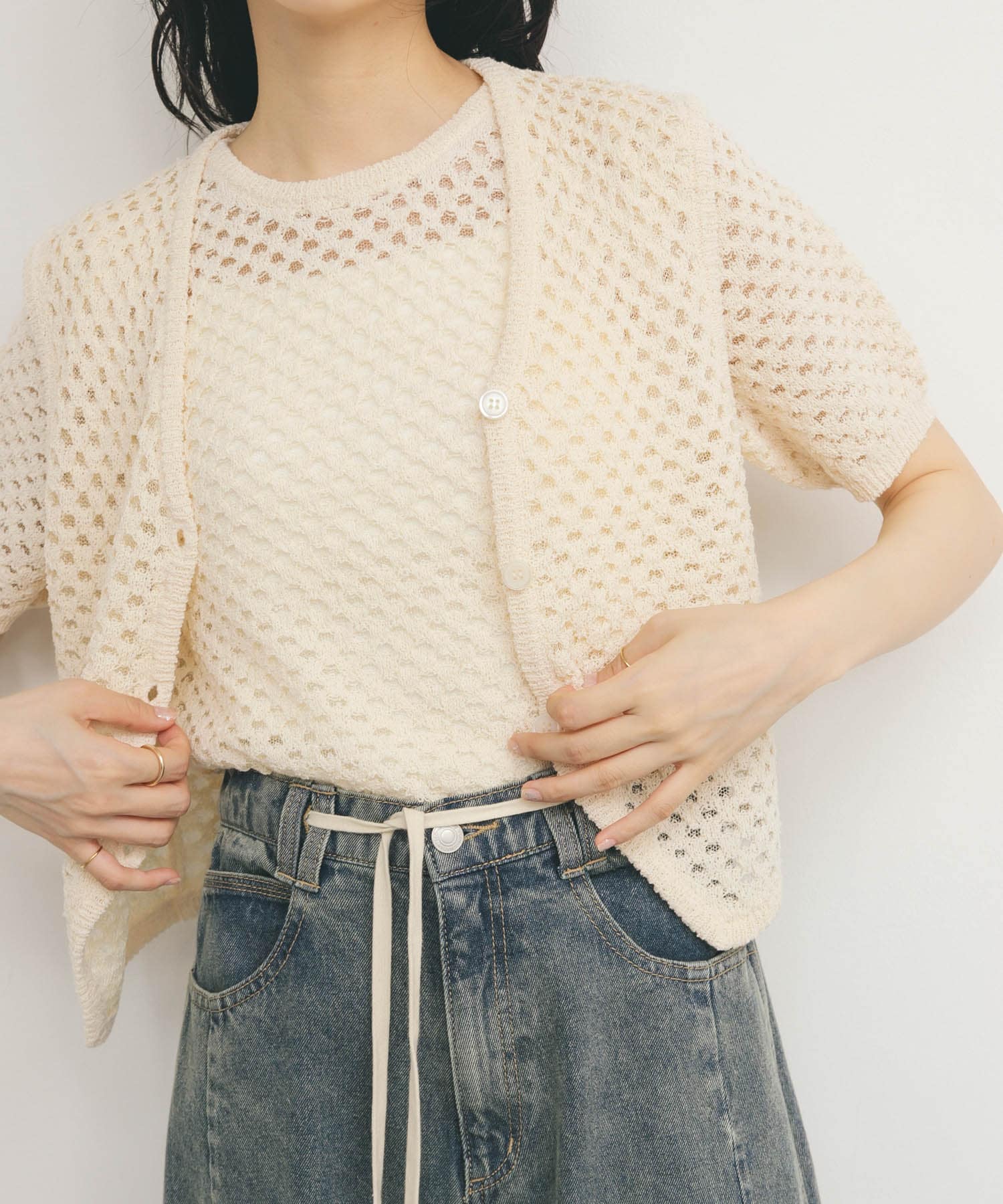 ループヤーンメッシュプルオーバー IVORY one