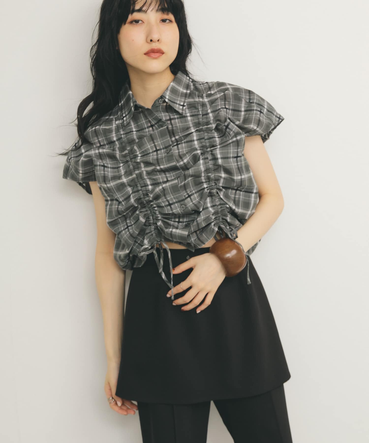 ドロストシアーチェックブラウス