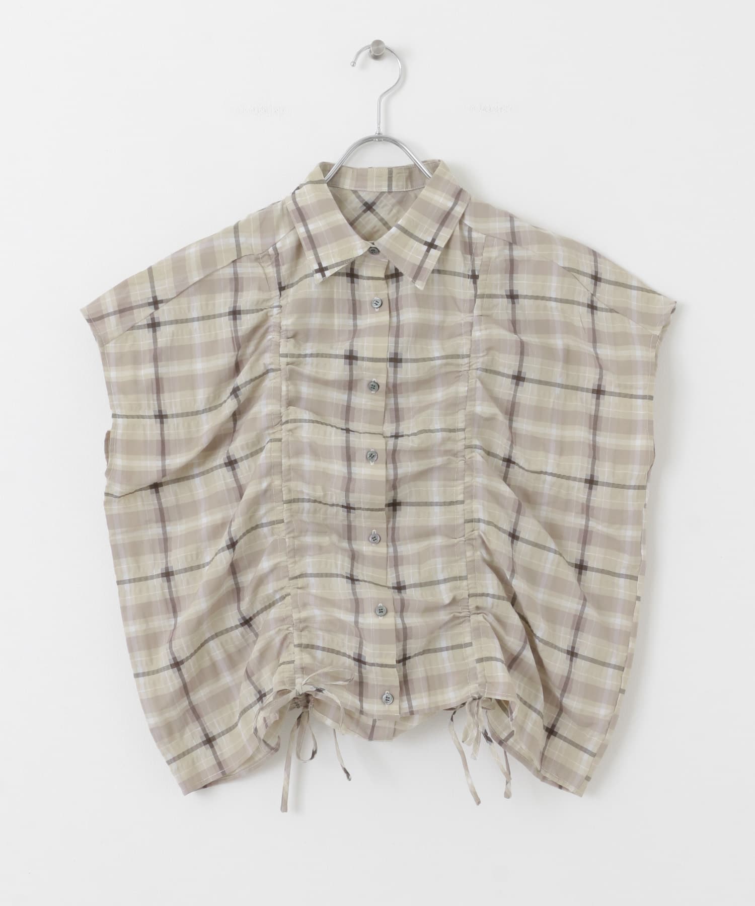 ドロストシアーチェックブラウス BEIGE one