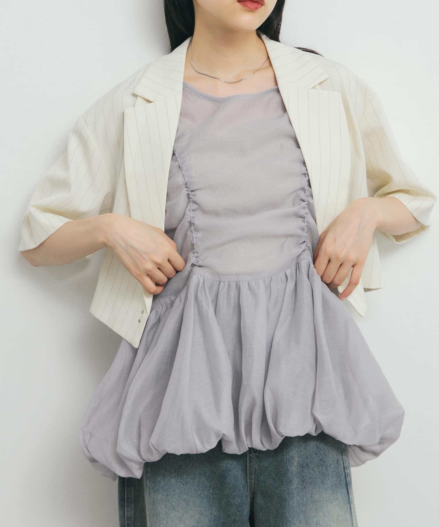 ドロストバルーンスリーブレストップス