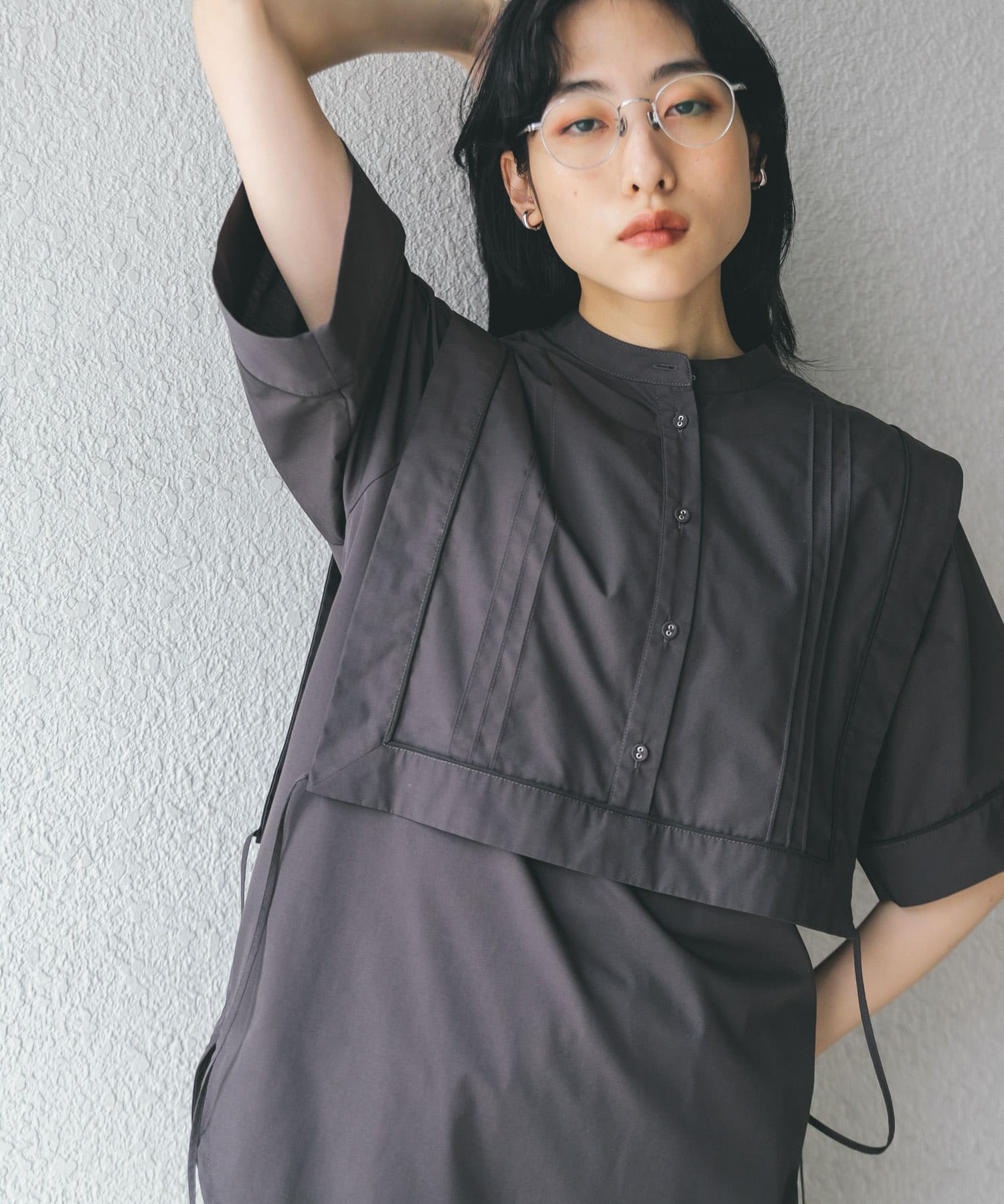 パイピングレイヤードシャツ