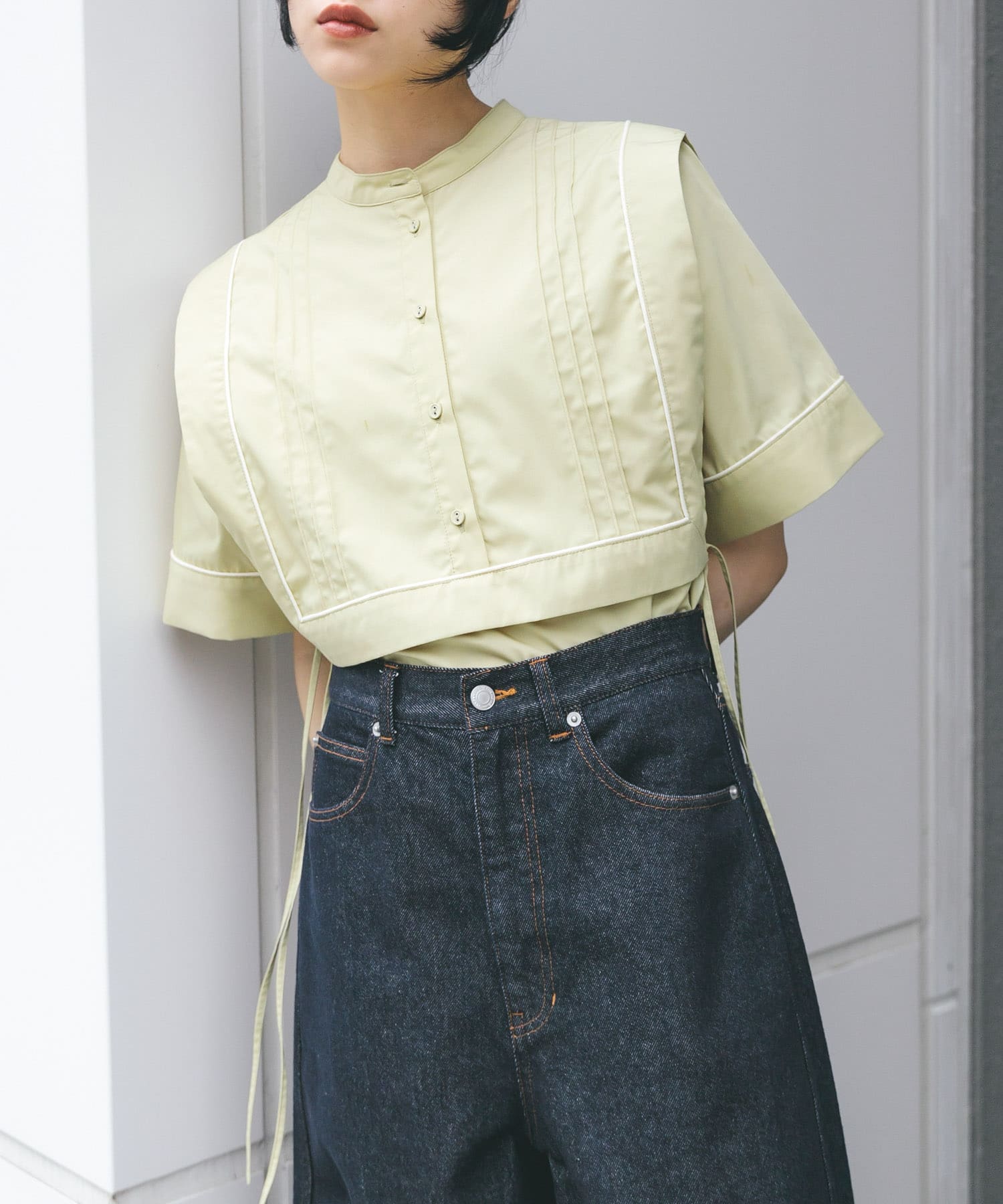 パイピングレイヤードシャツ