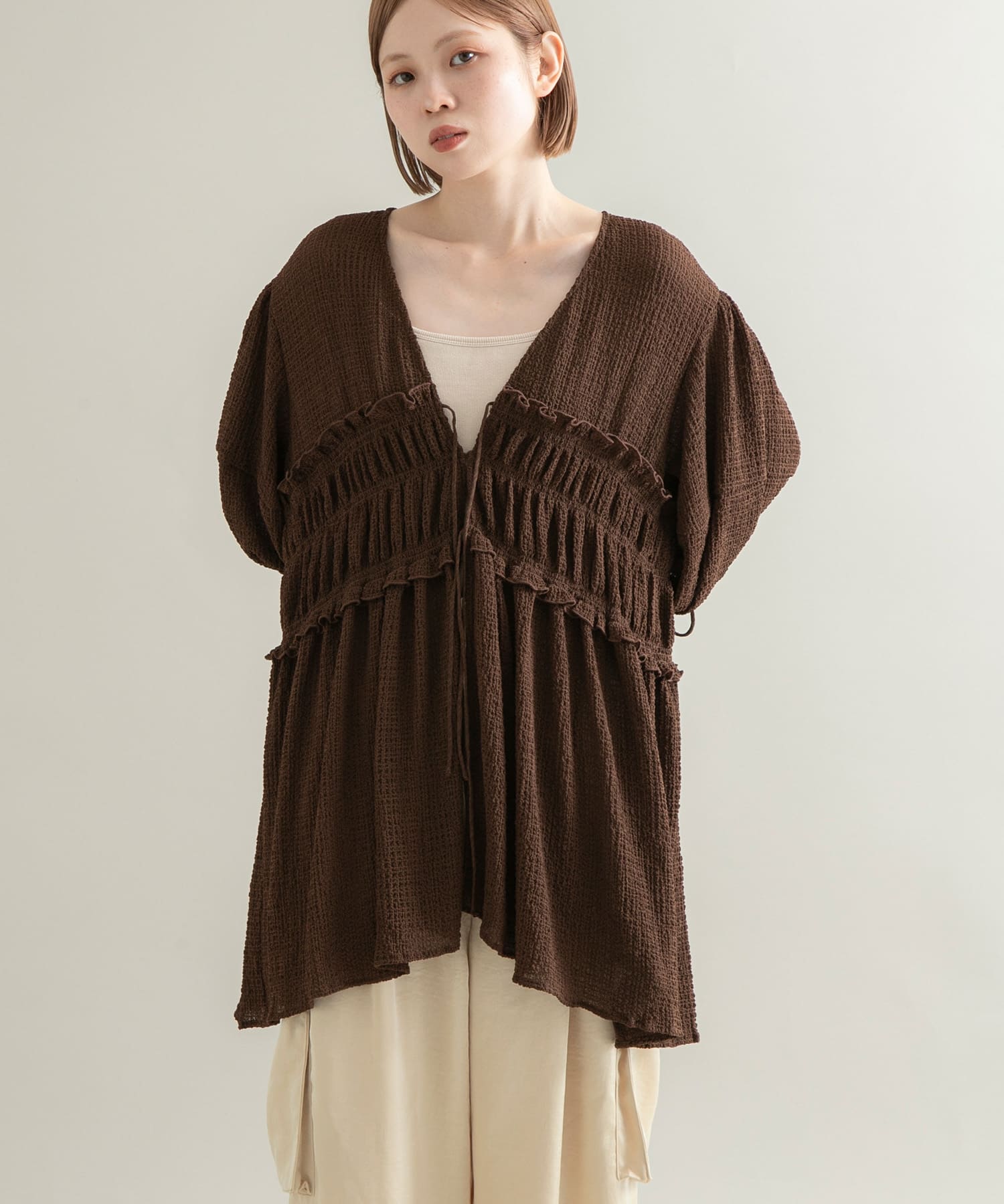 フロントリボンチュニック BROWN one