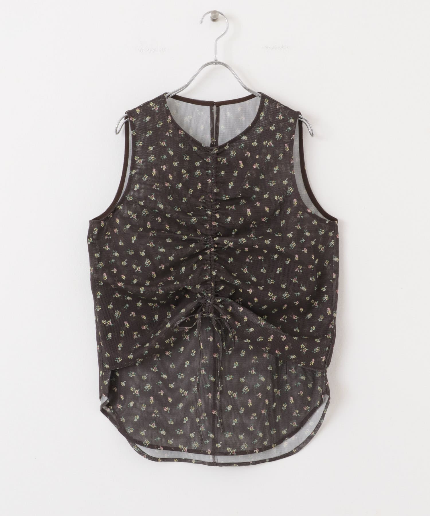 フラワープリントメッシュトップス BROWN one