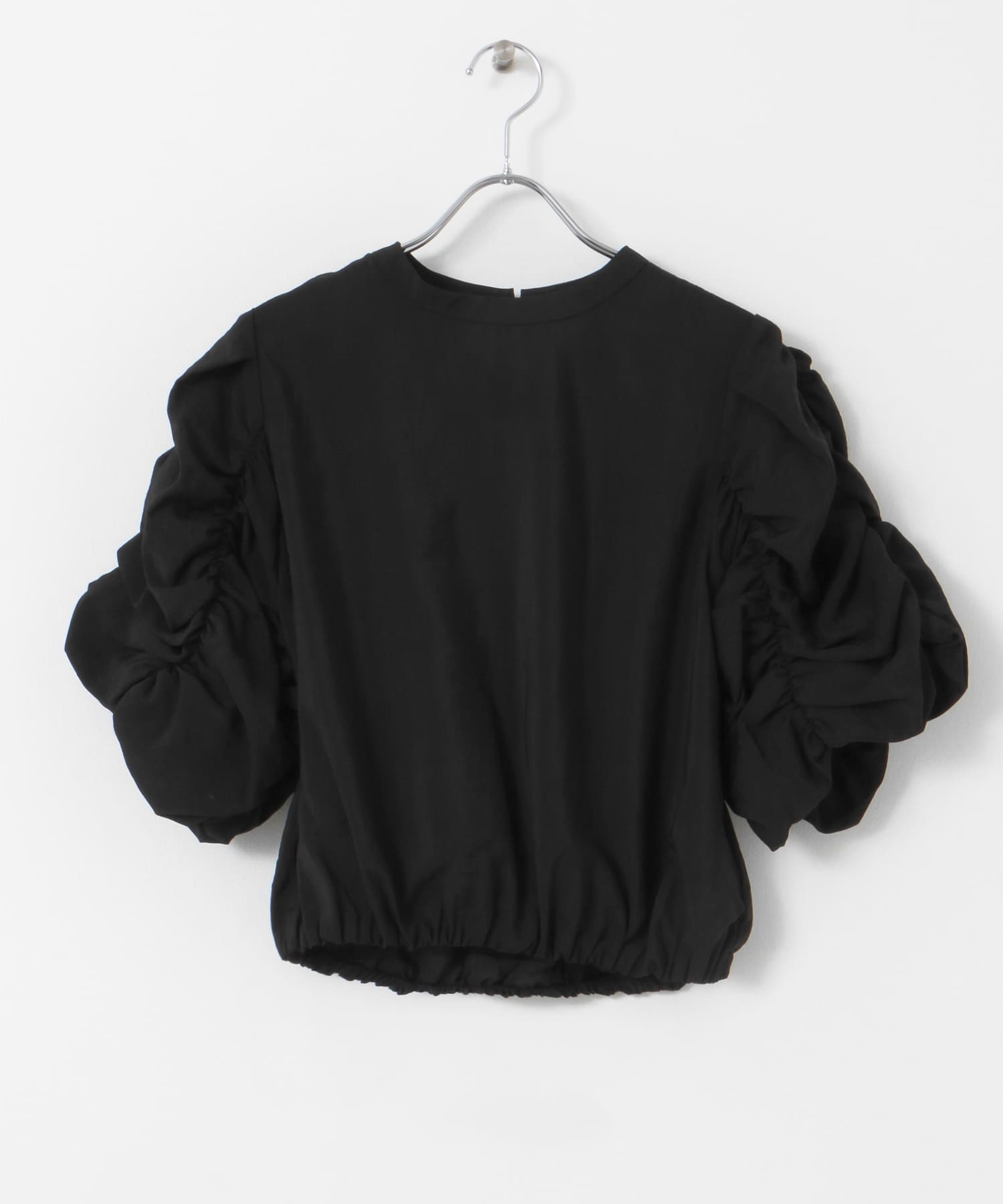 シャーリングスリーブブラウス BLACK one