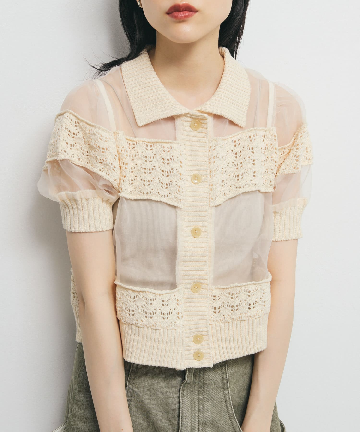 クロシェニットドッキングブラウス