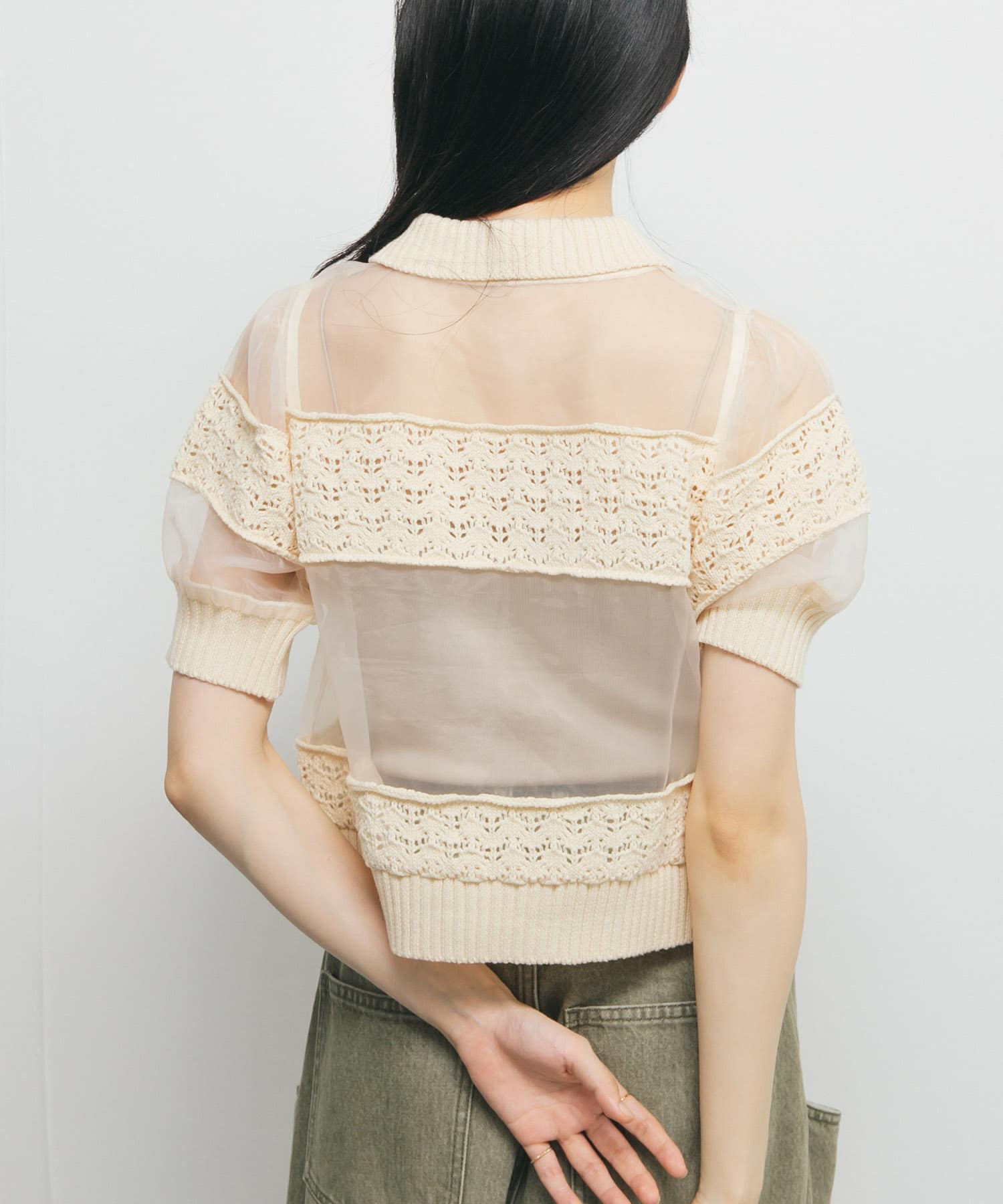 クロシェニットドッキングブラウス(one IVORY): トップス｜URBAN