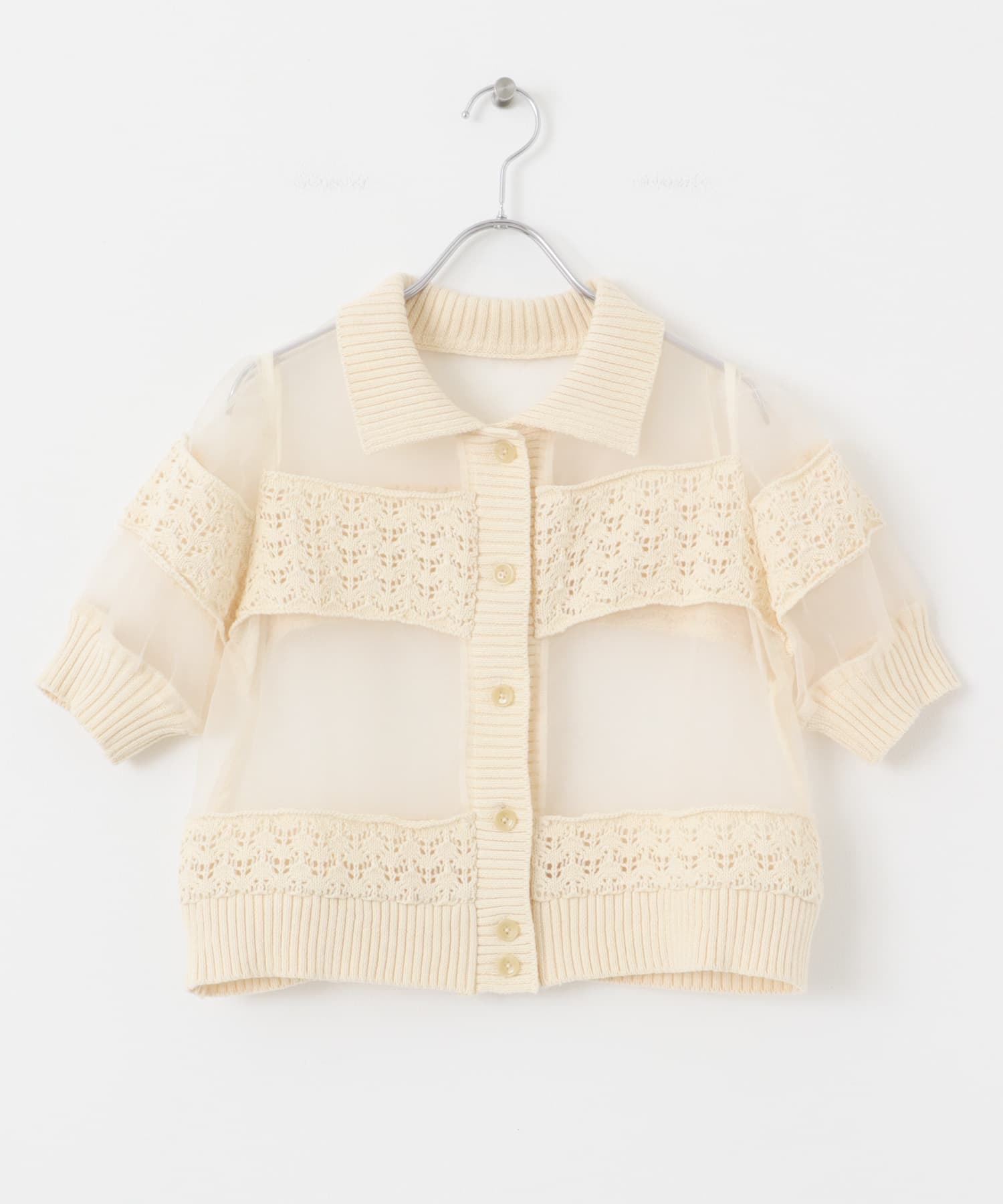 クロシェニットドッキングブラウス IVORY one