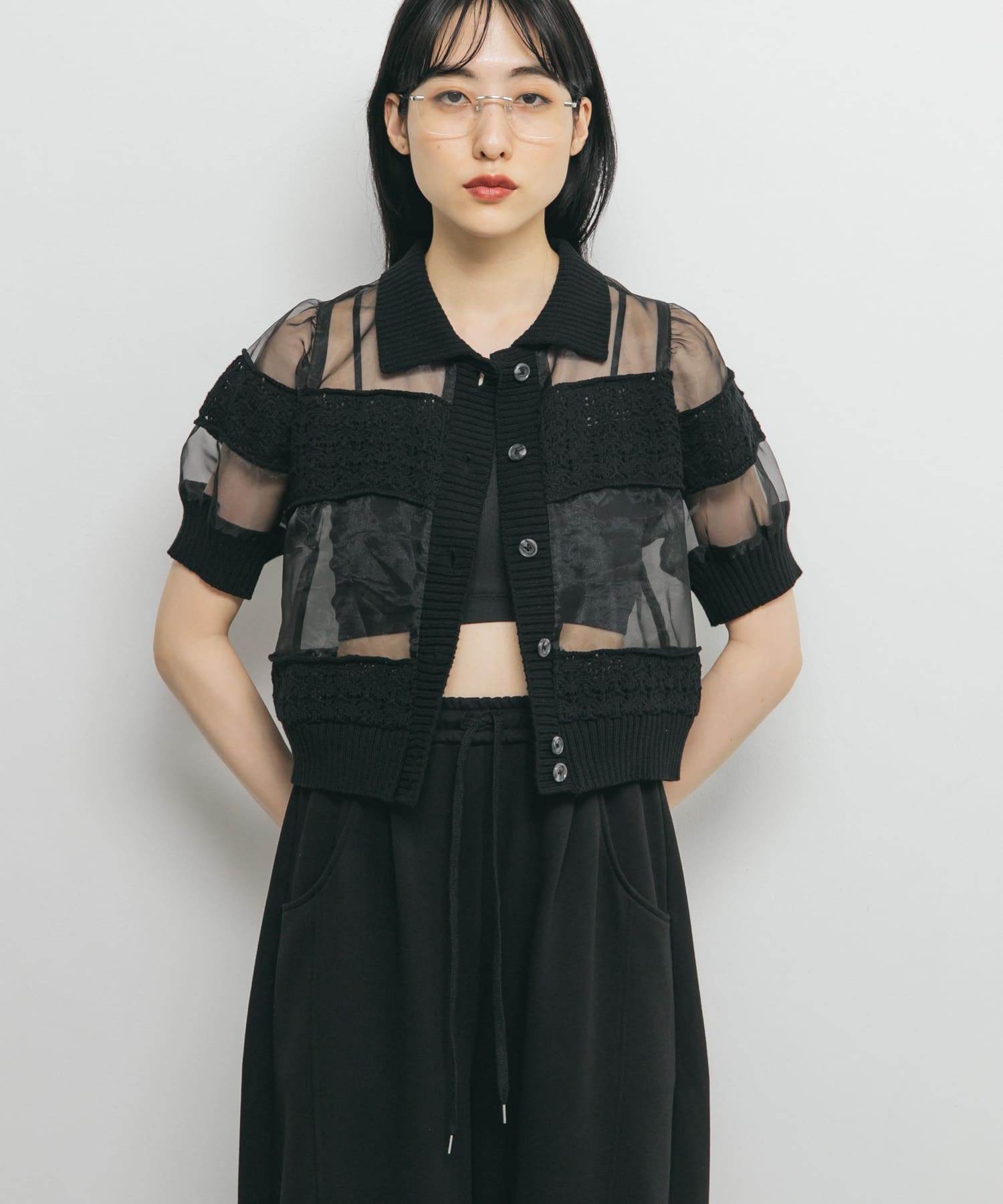 クロシェニットドッキングブラウス