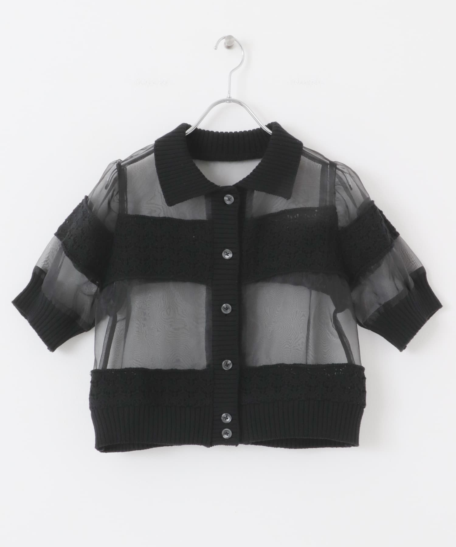 クロシェニットドッキングブラウス BLACK one