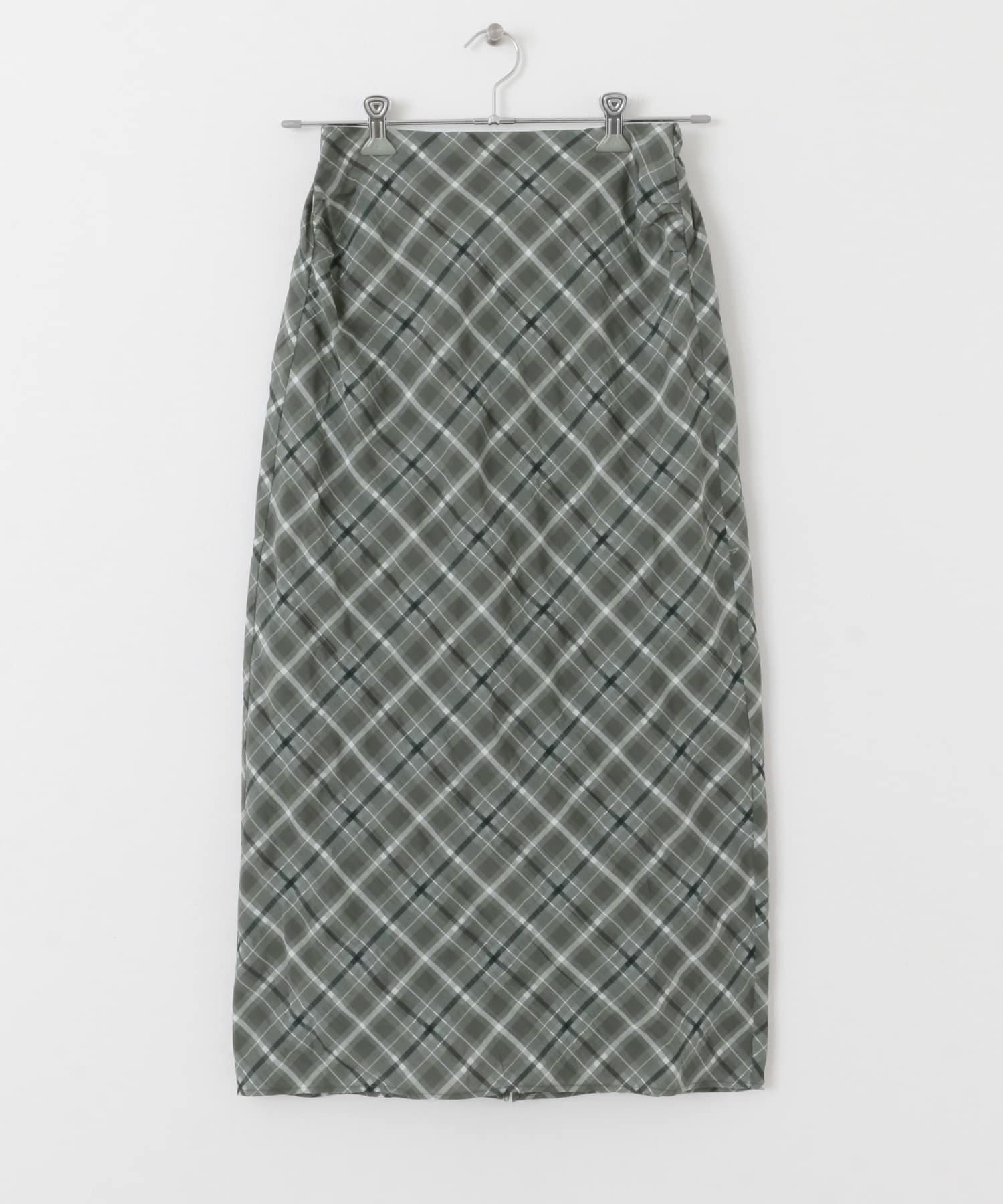 シアーチェックIラインスカート MOSS GRAY one