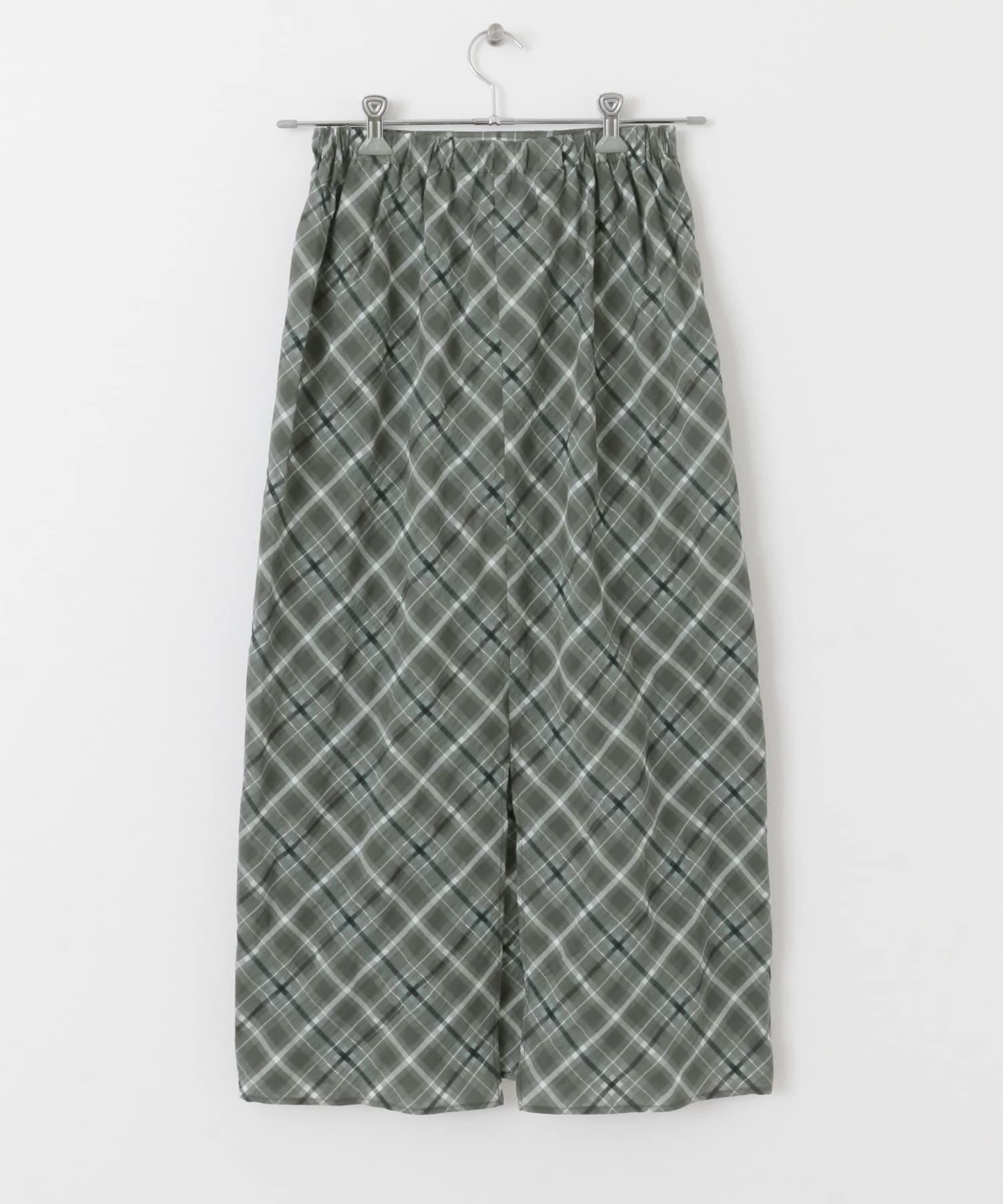 シアーチェックIラインスカート MOSS GRAY one