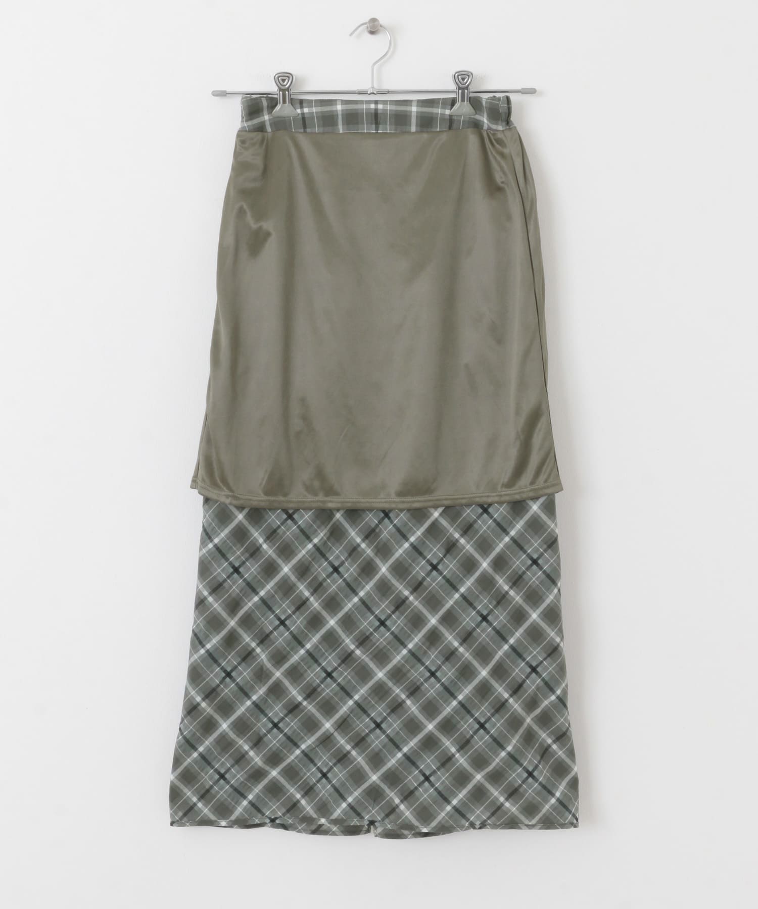 シアーチェックIラインスカート MOSS GRAY one
