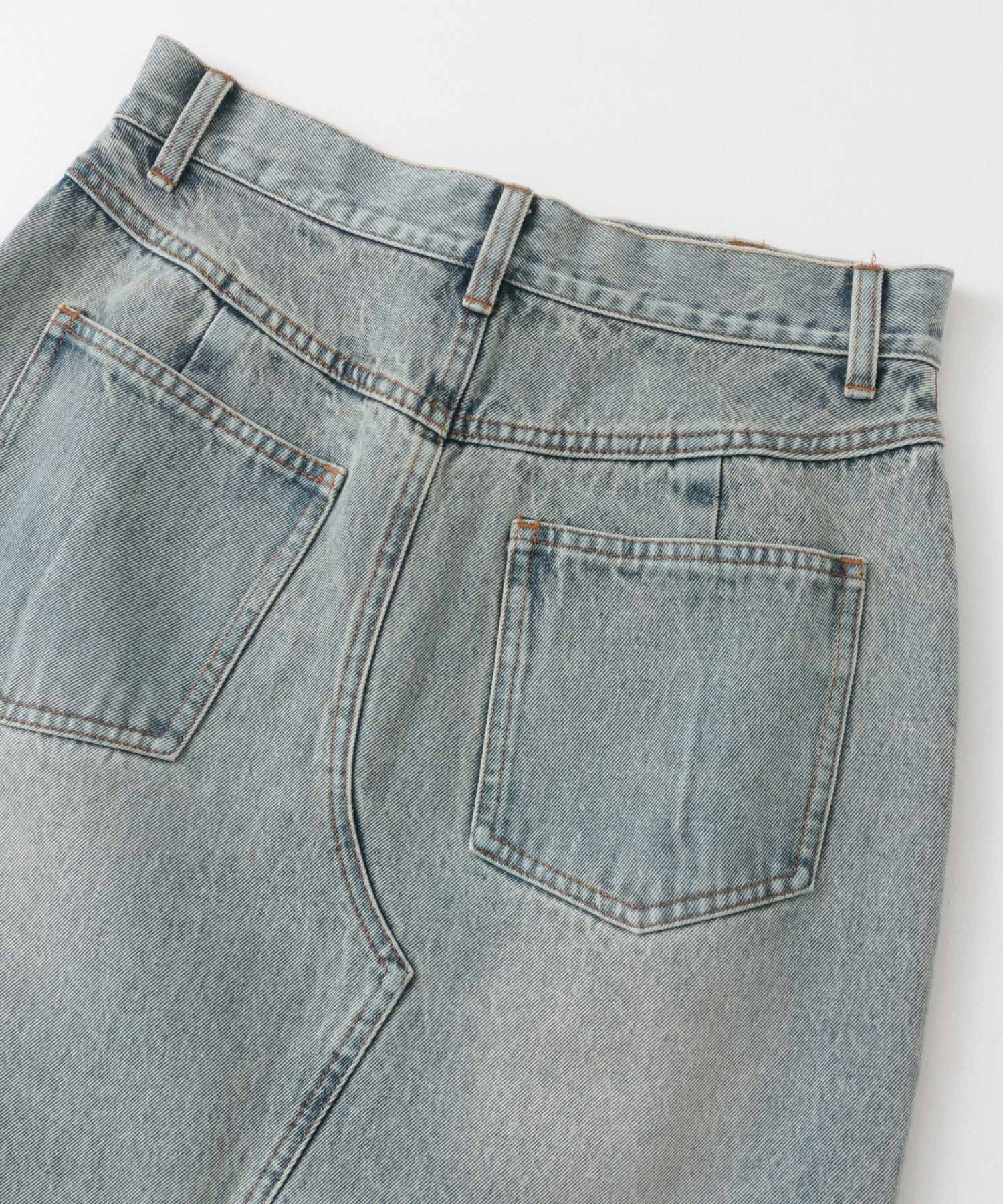 バックスリットデニムスカート L.BLUE one