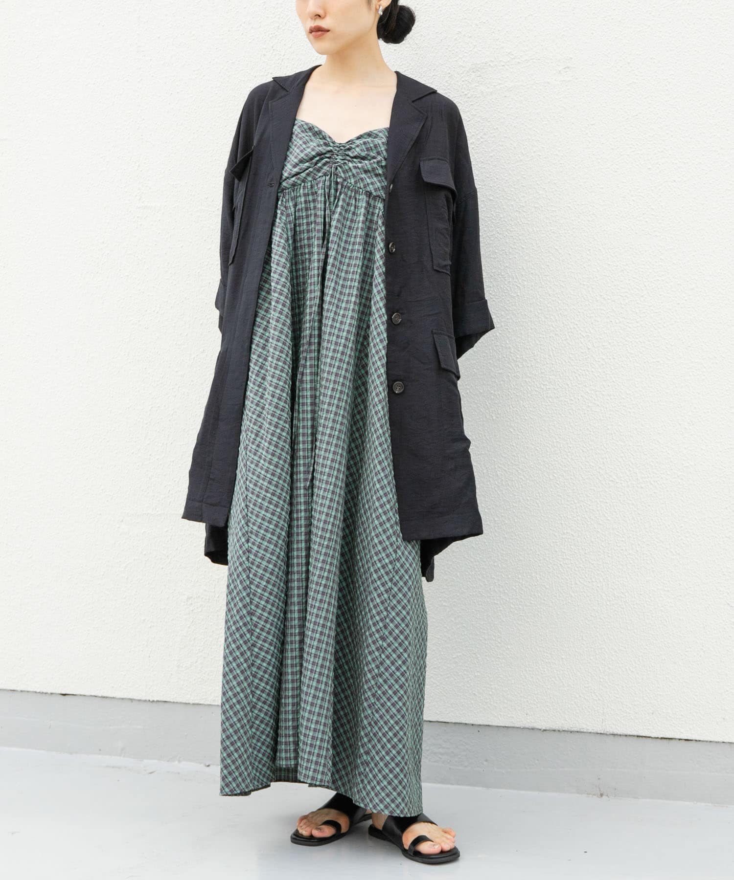 ドロストチェックキャミワンピース