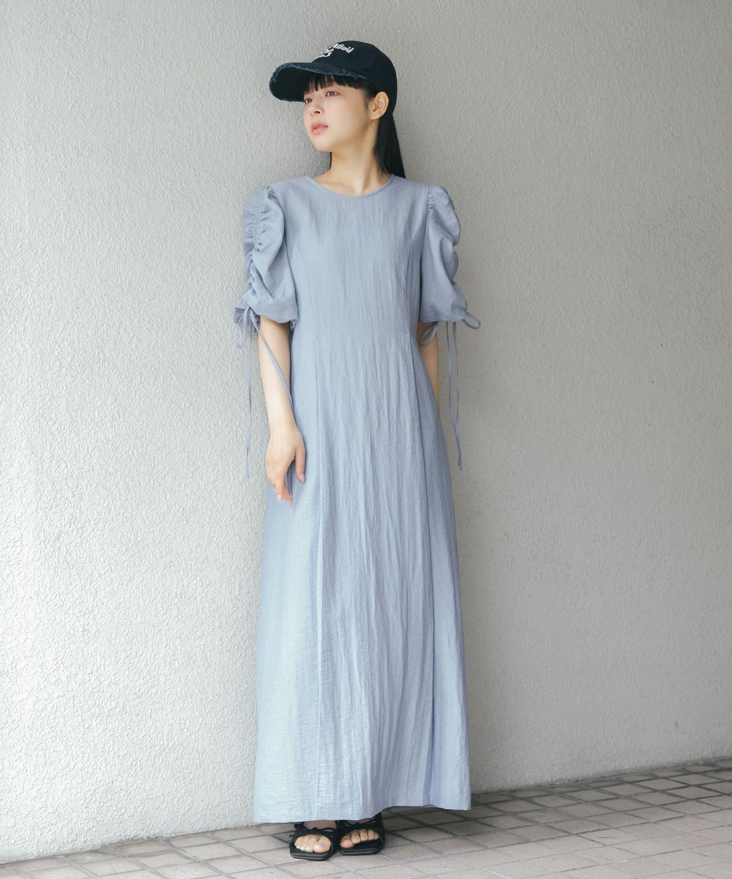 『2サイズ展開』ドロストスリーブワンピース L.BLUE 36