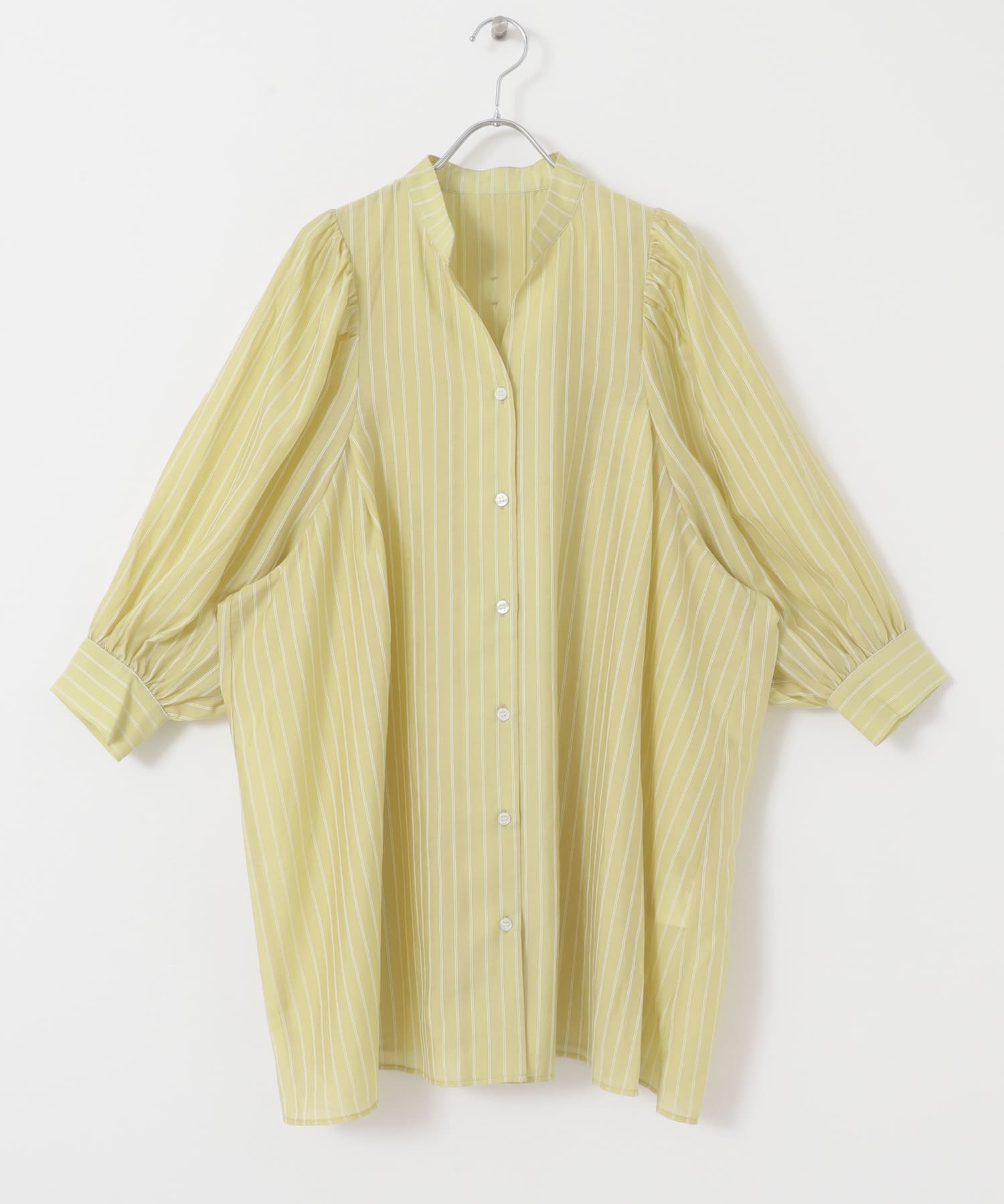 ボリュームスリーブストライプミニワンピース YELLOW one