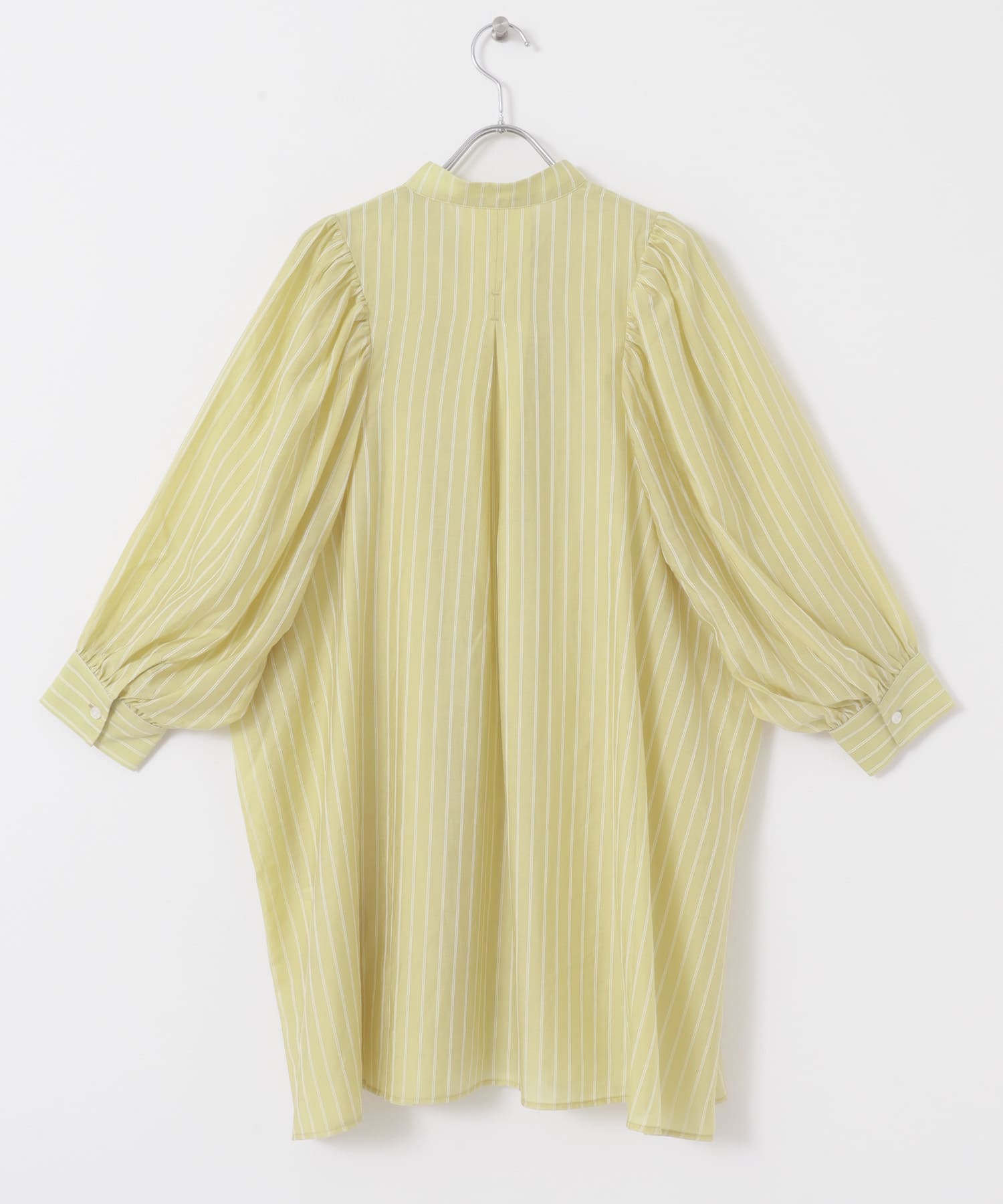 ボリュームスリーブストライプミニワンピース YELLOW one