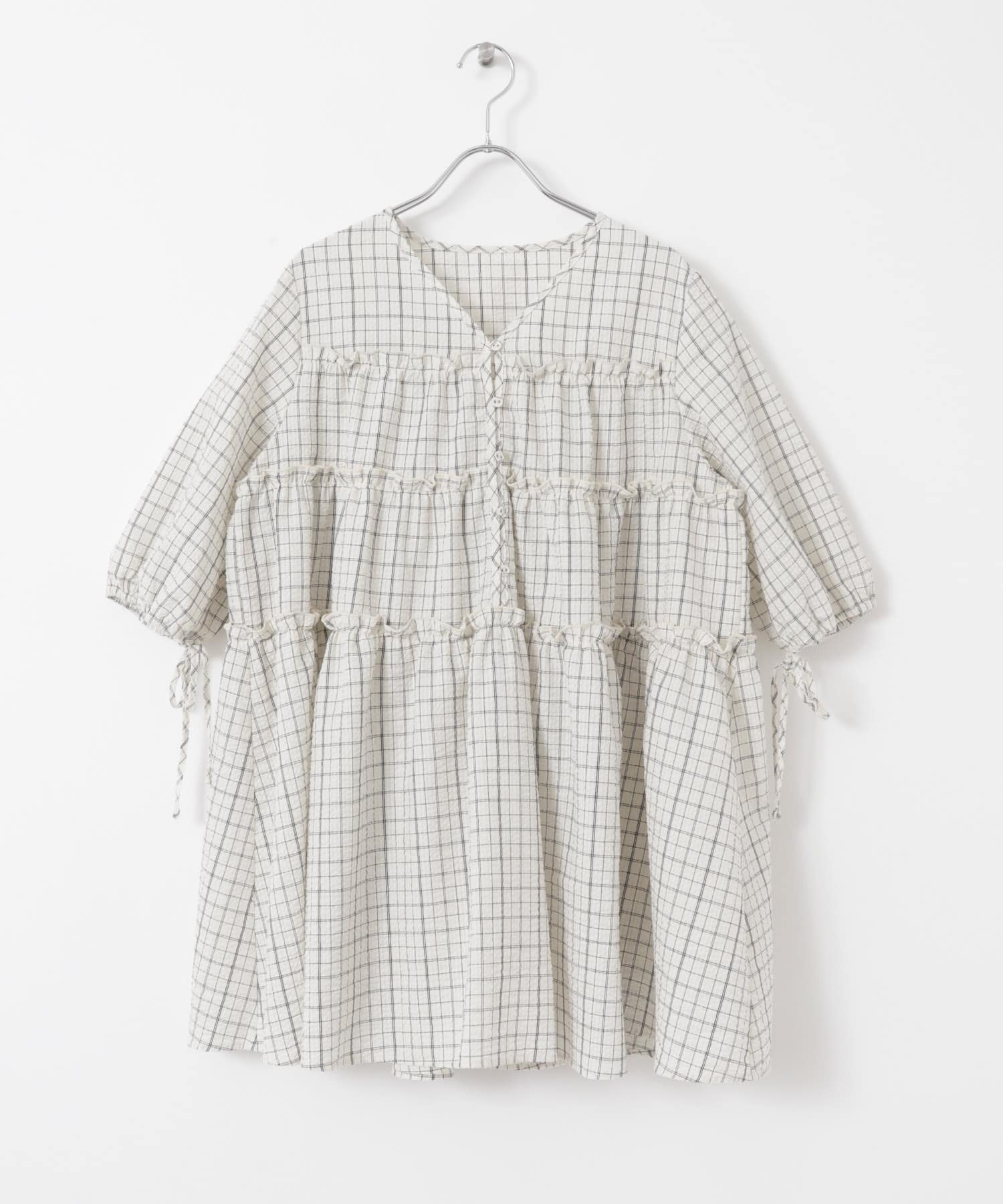 サッカーチェックミニワンピース L.BEG×BLK one