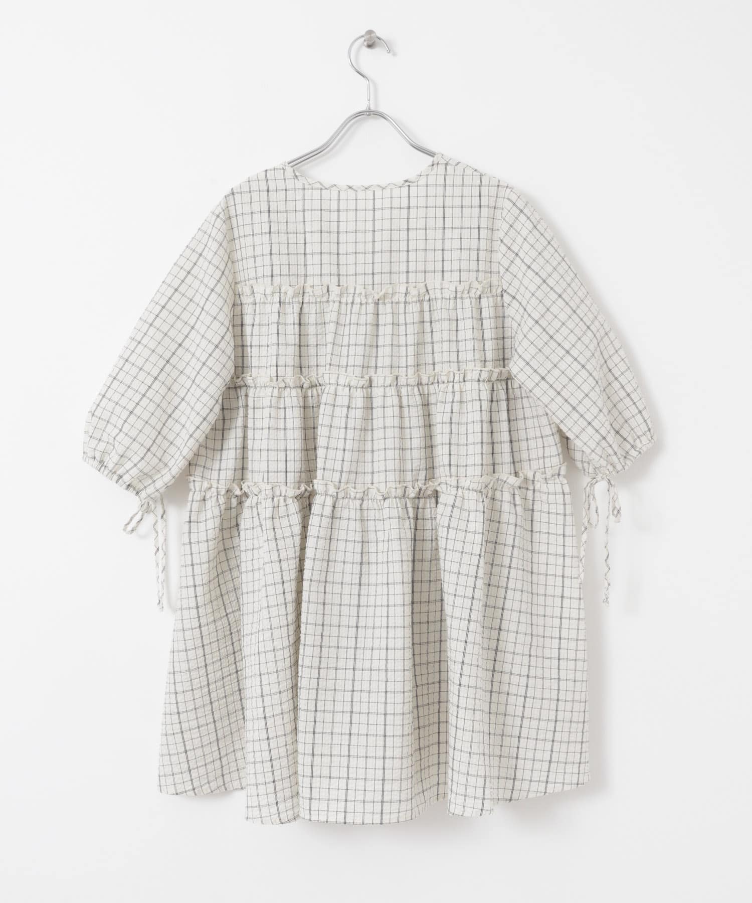 サッカーチェックミニワンピース L.BEG×BLK one