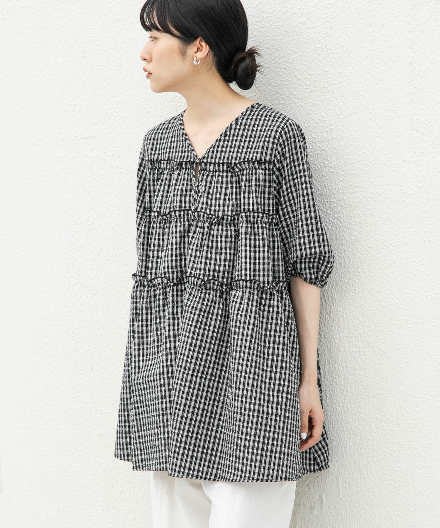 サッカーチェックミニワンピース(one BLK×IVO): ワンピース｜URBAN