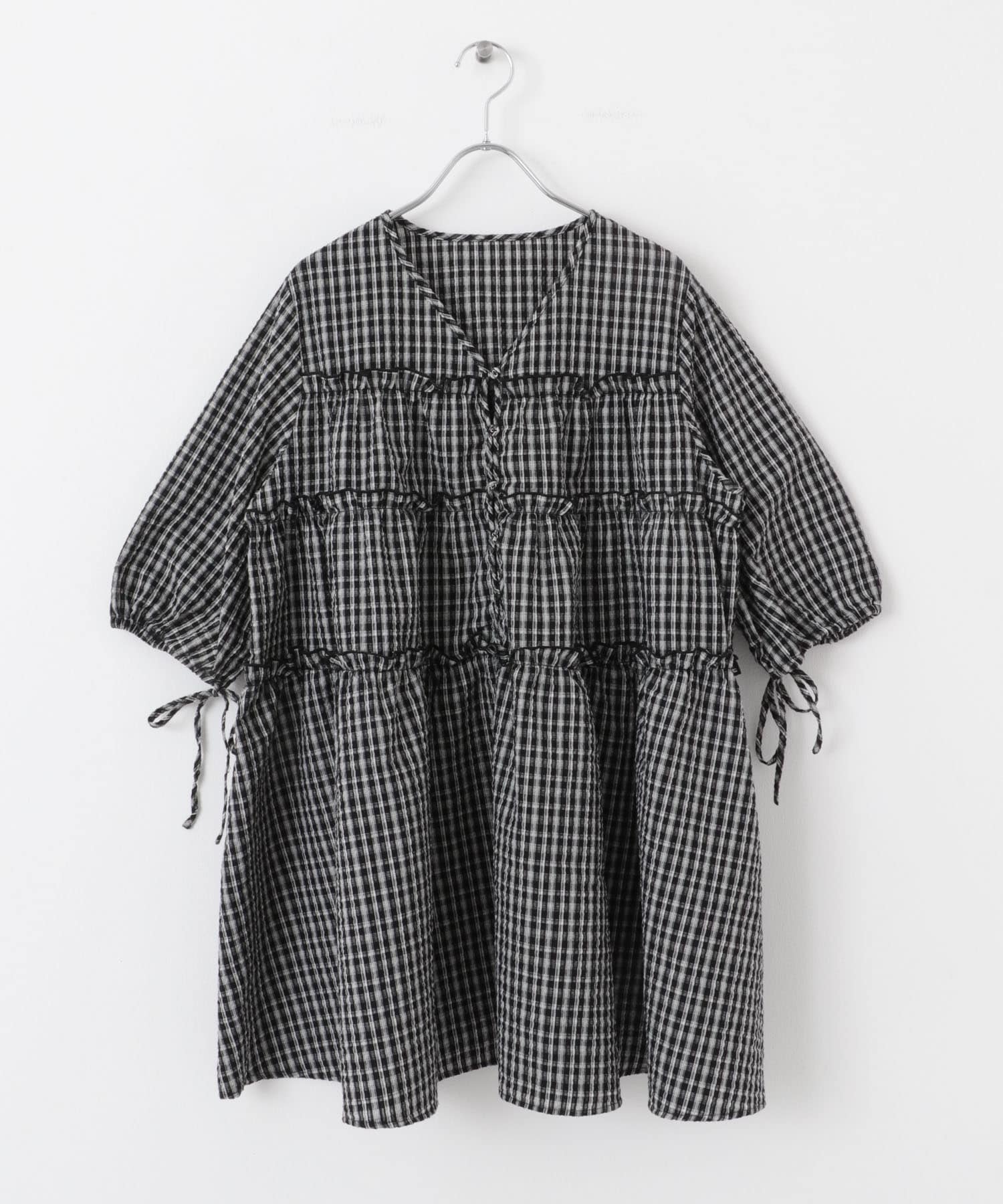 サッカーチェックミニワンピース BLK×IVO one