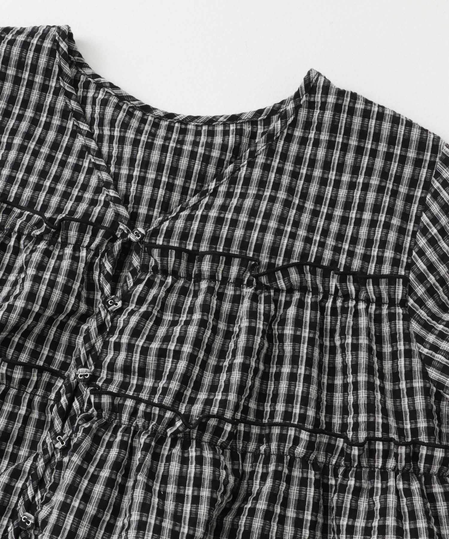 サッカーチェックミニワンピース BLK×IVO one