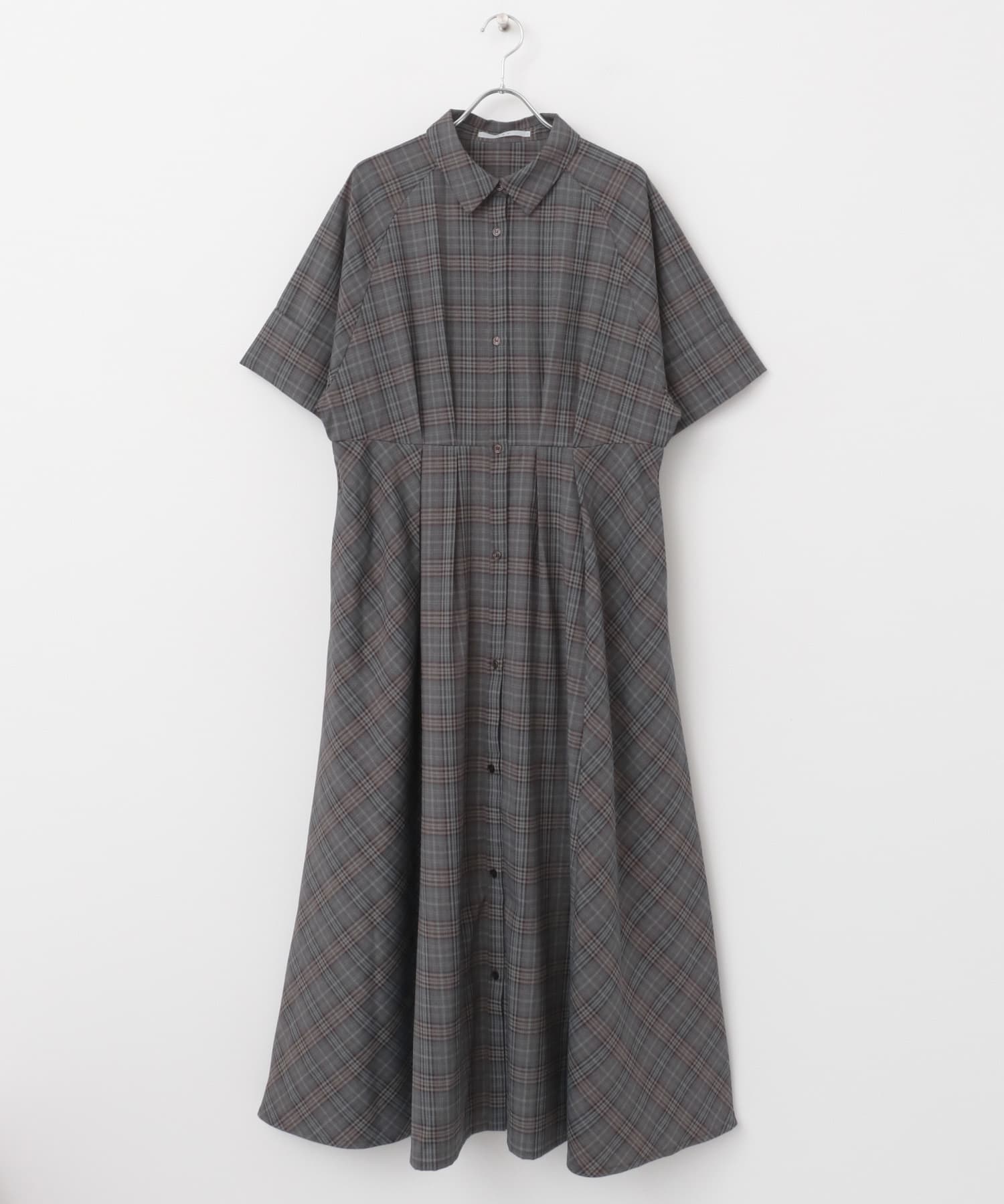 チェックWIDEフレアワンピース(one BLUE×BRN): ワンピース｜URBAN