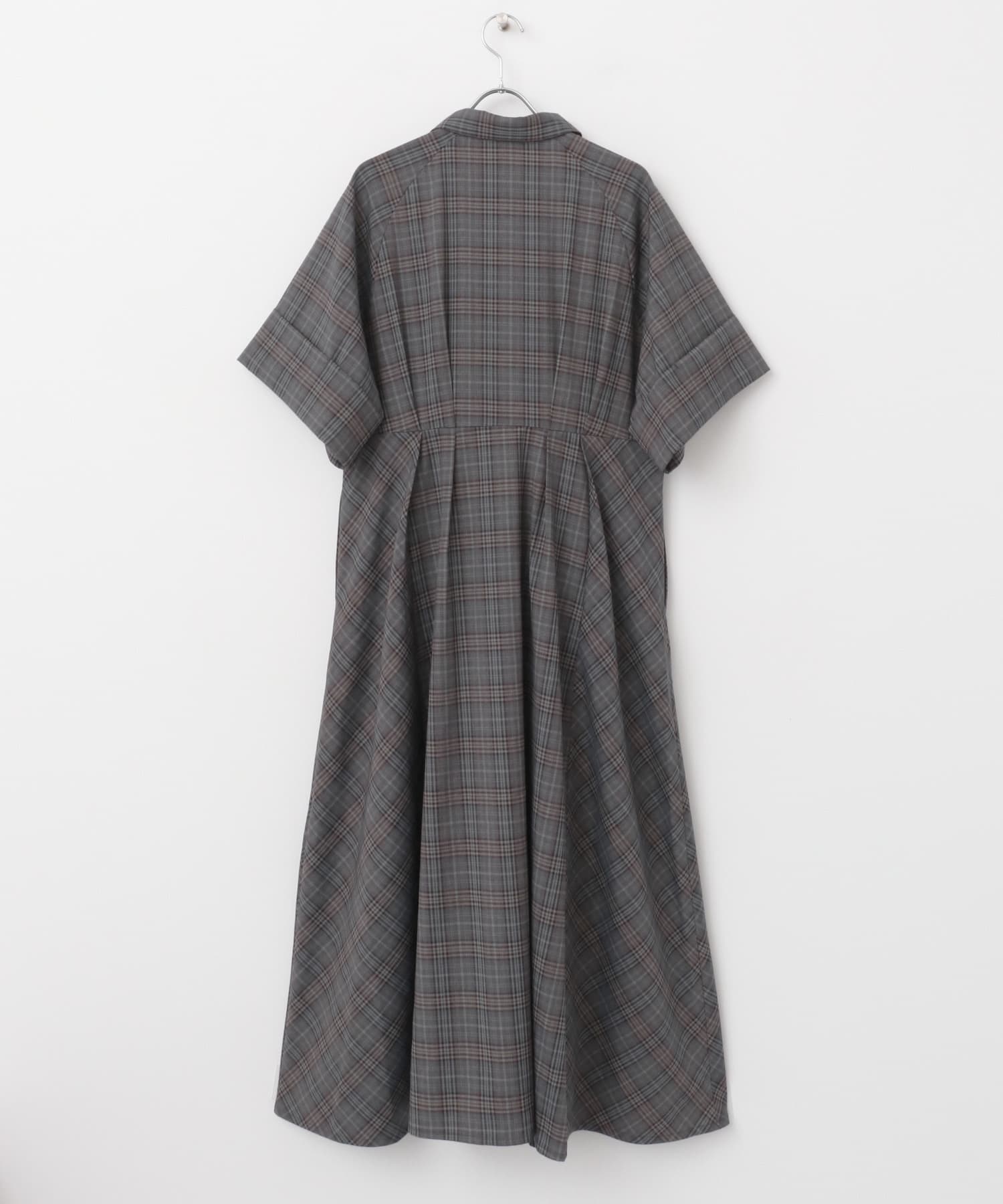 チェックWIDEフレアワンピース(one BLUE×BRN): ワンピース