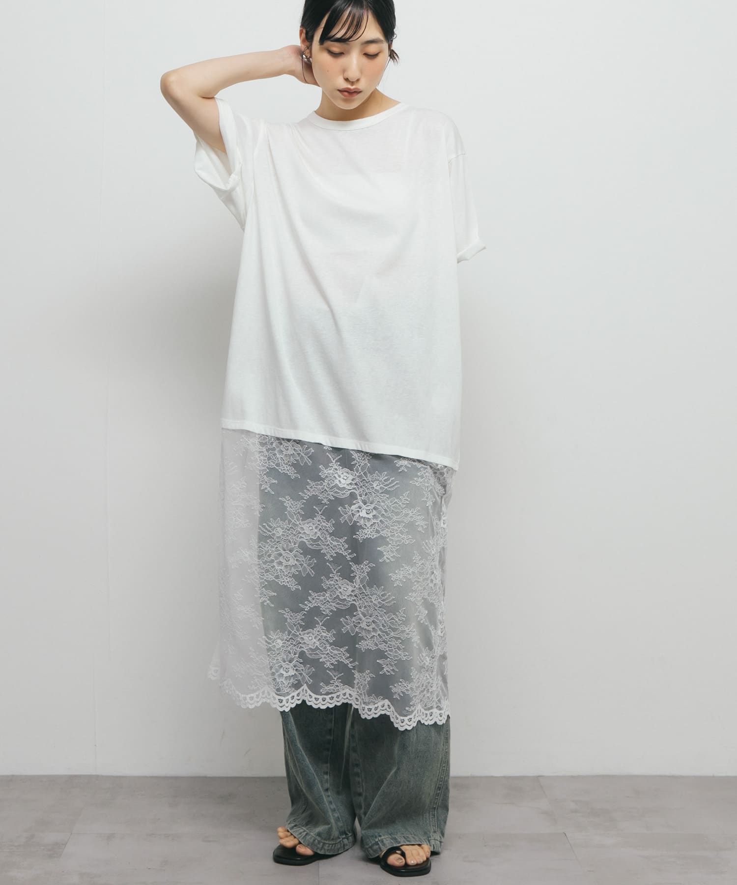 レースヘムカットワンピース