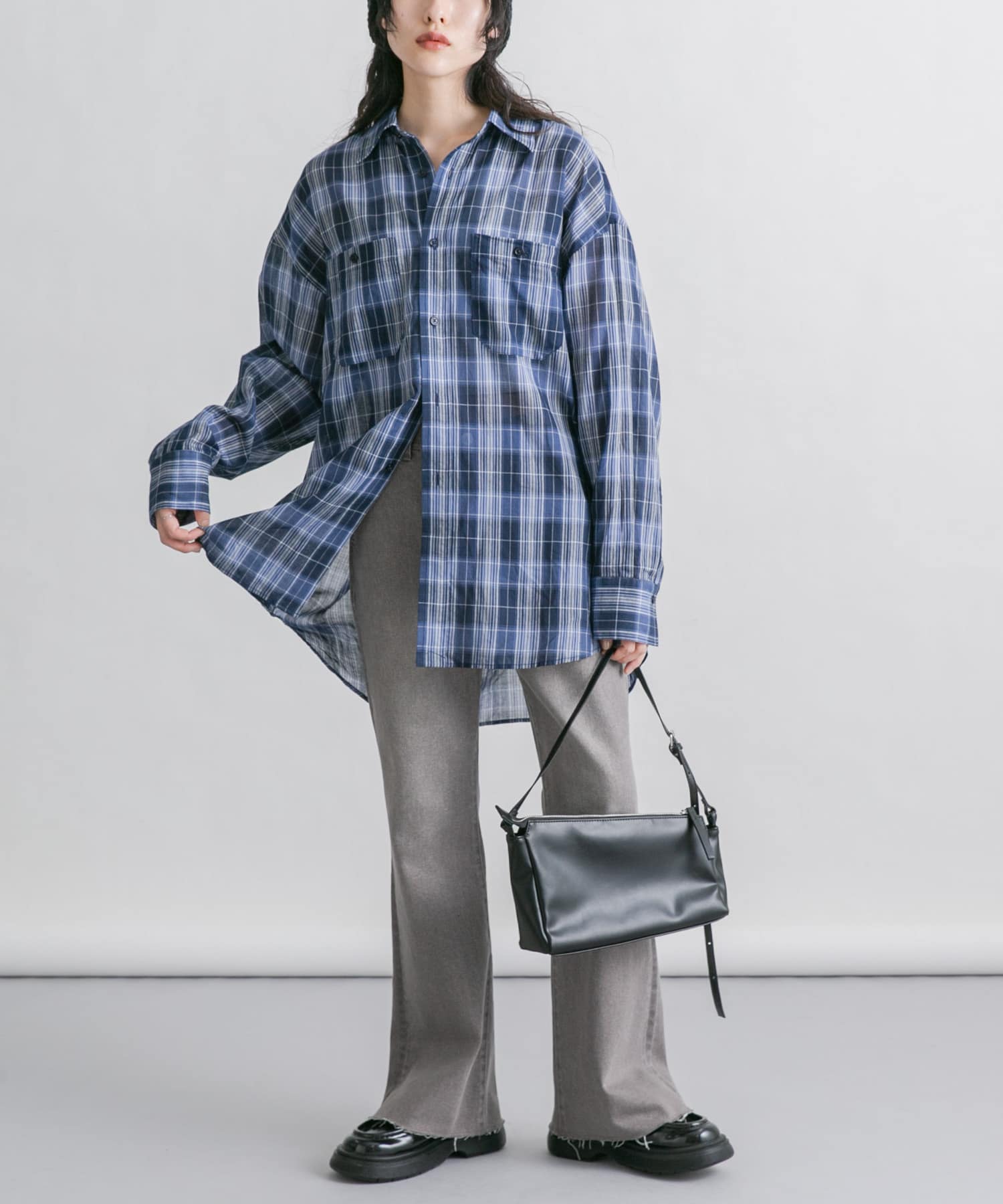 アシンメトリースリムショルダーBAG BLACK one