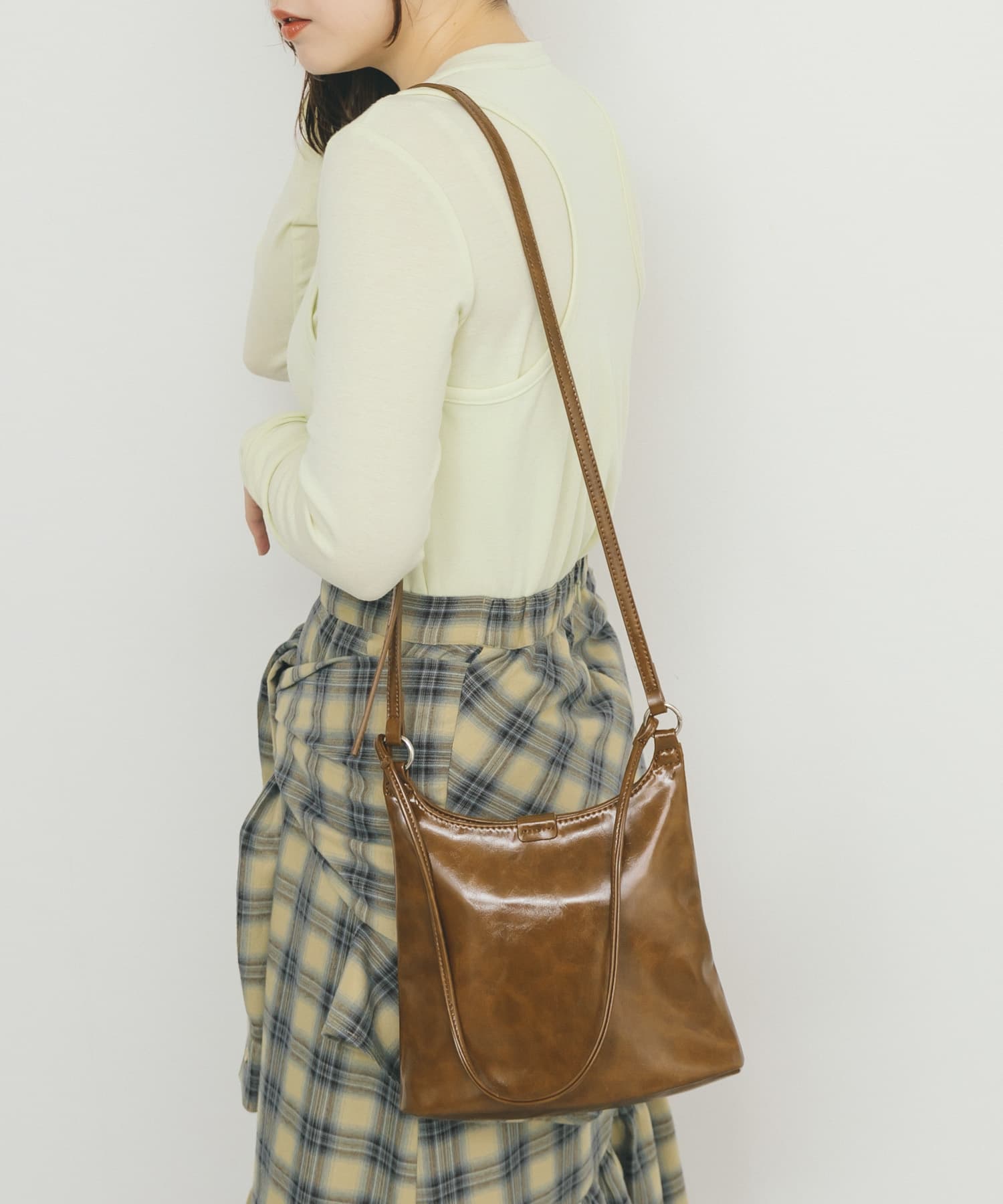 ダブルスリムショルダーBAG BROWN one