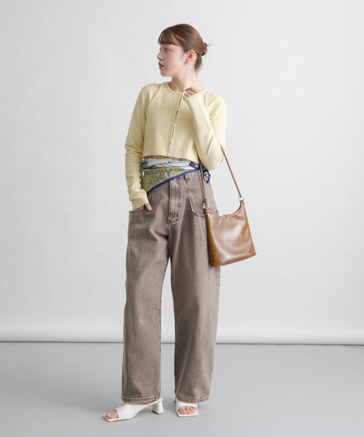 ダブルスリムショルダーBAG BROWN one