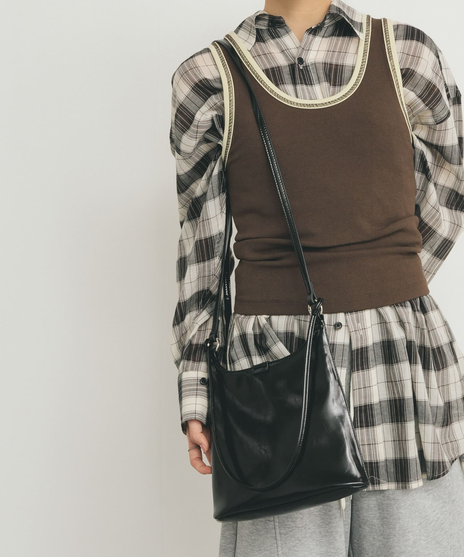 ダブルスリムショルダーBAG BLACK one