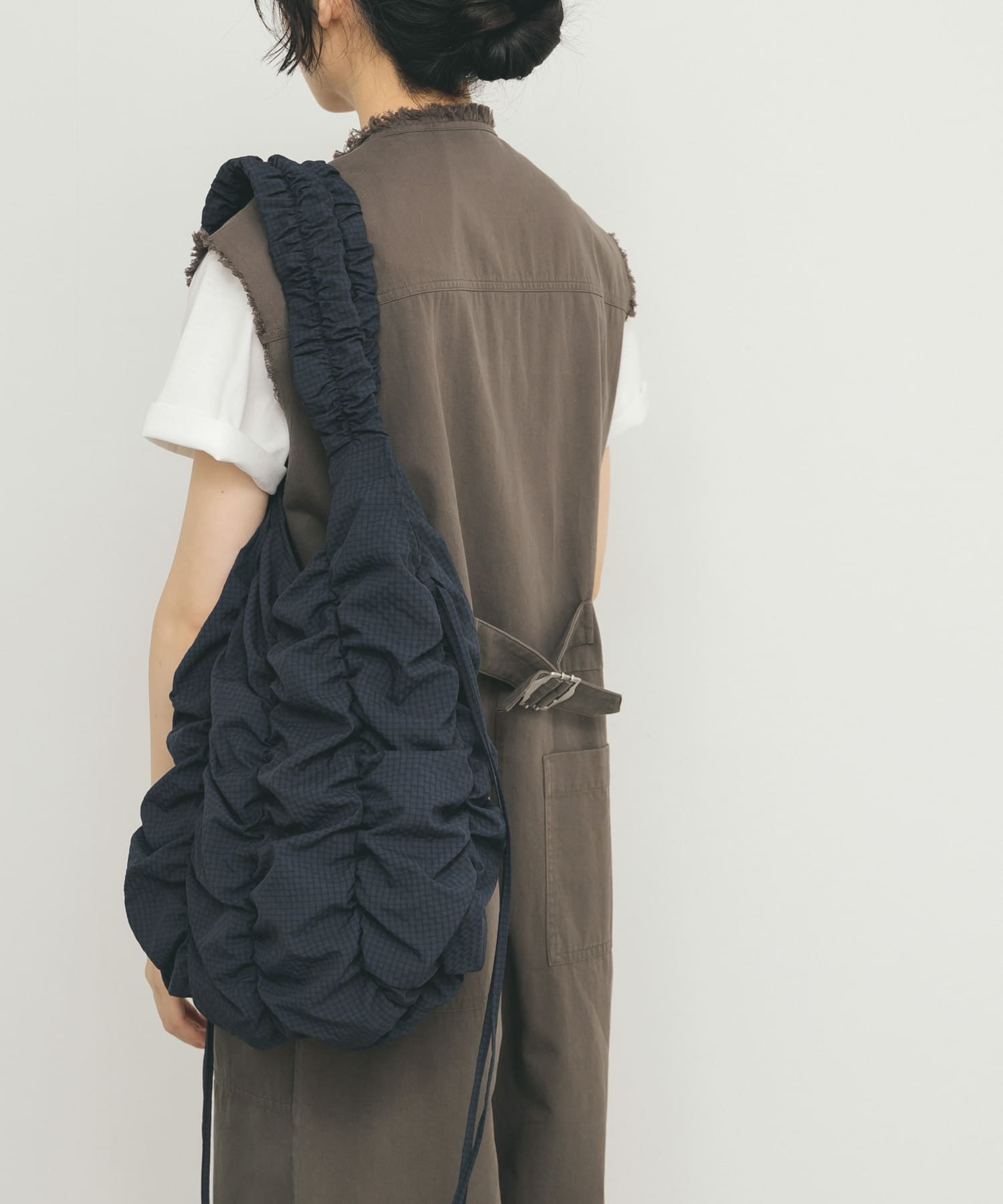 チェックリボンギャザーBAG NAVY one