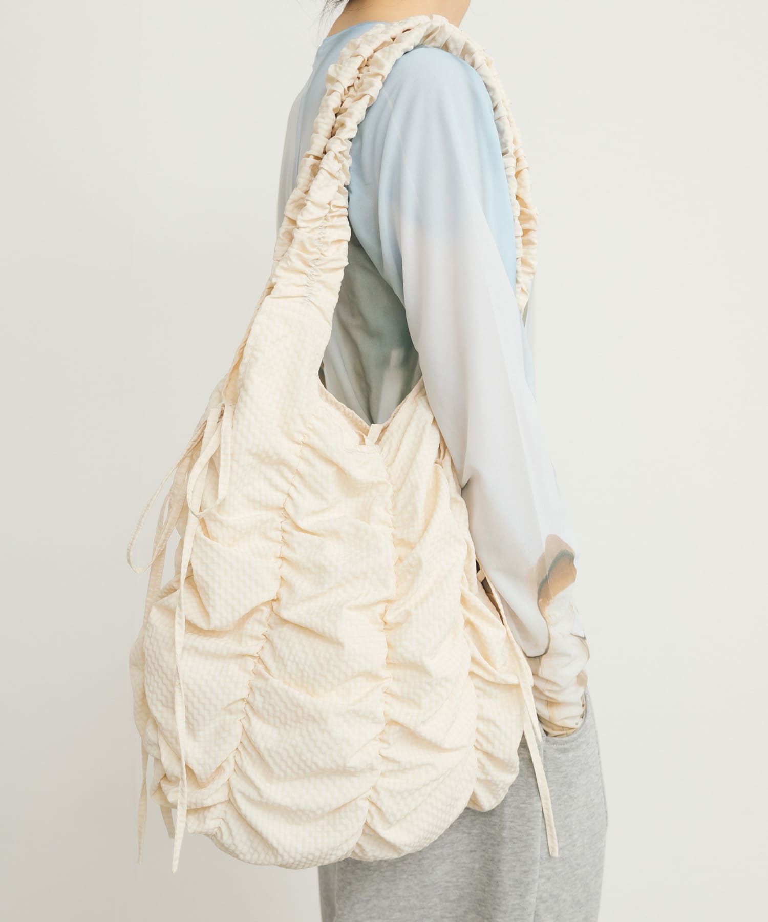 チェックリボンギャザーBAG IVORY one