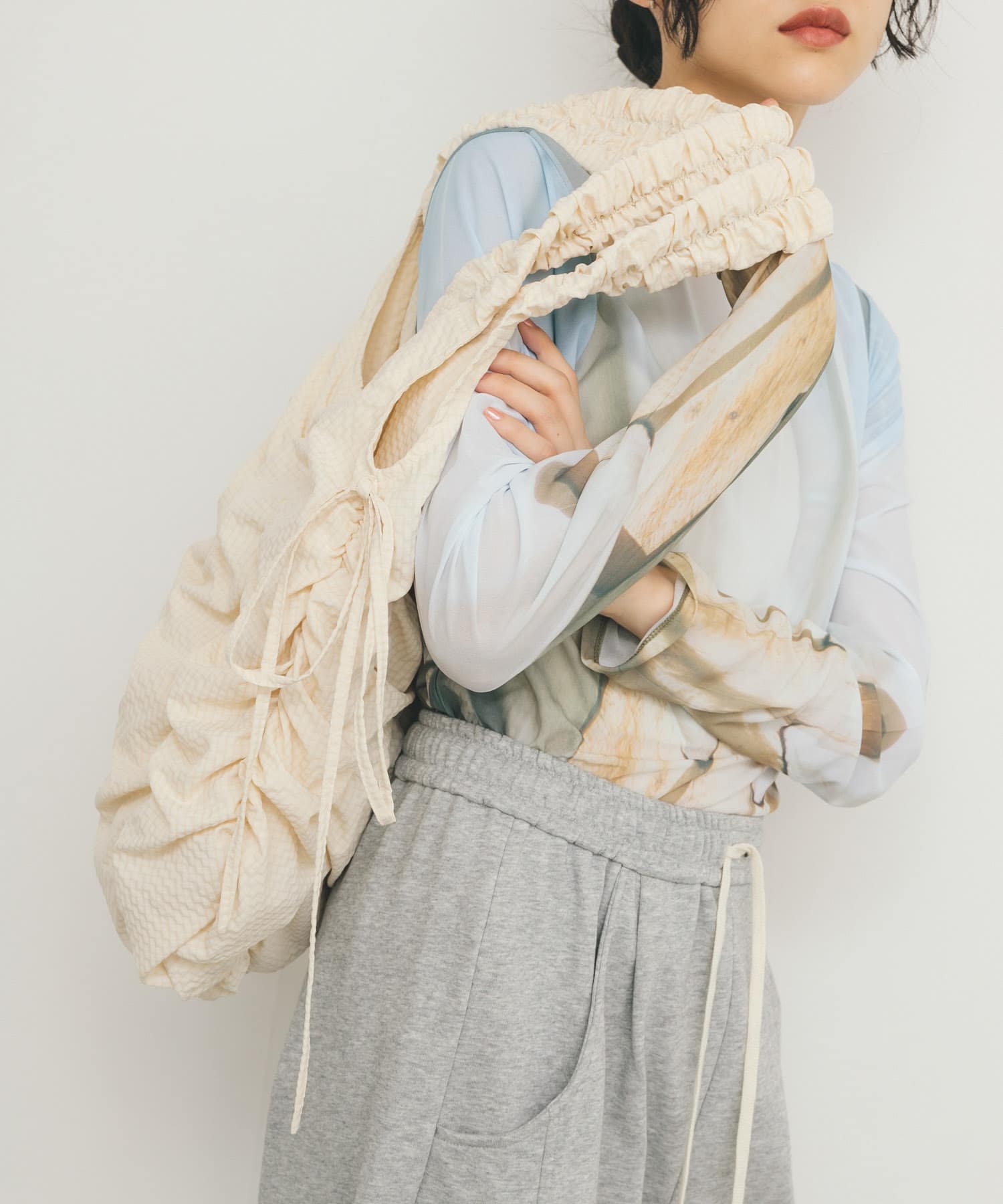 チェックリボンギャザーBAG IVORY one