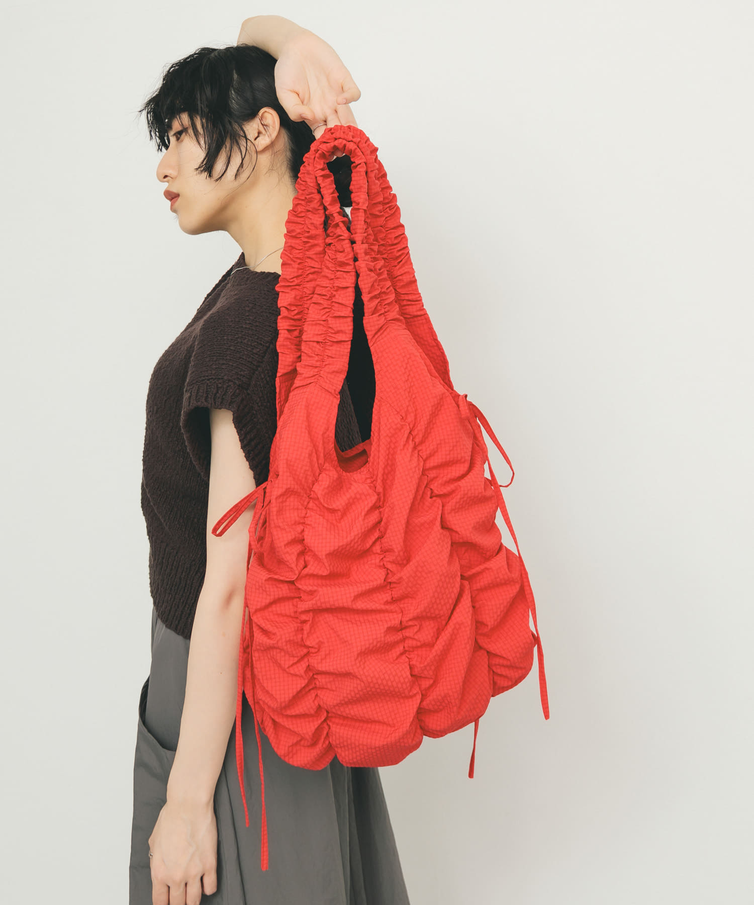 チェックリボンギャザーBAG