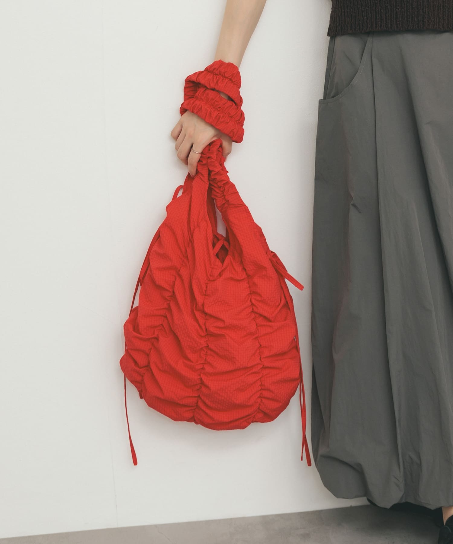 チェックリボンギャザーBAG RED one