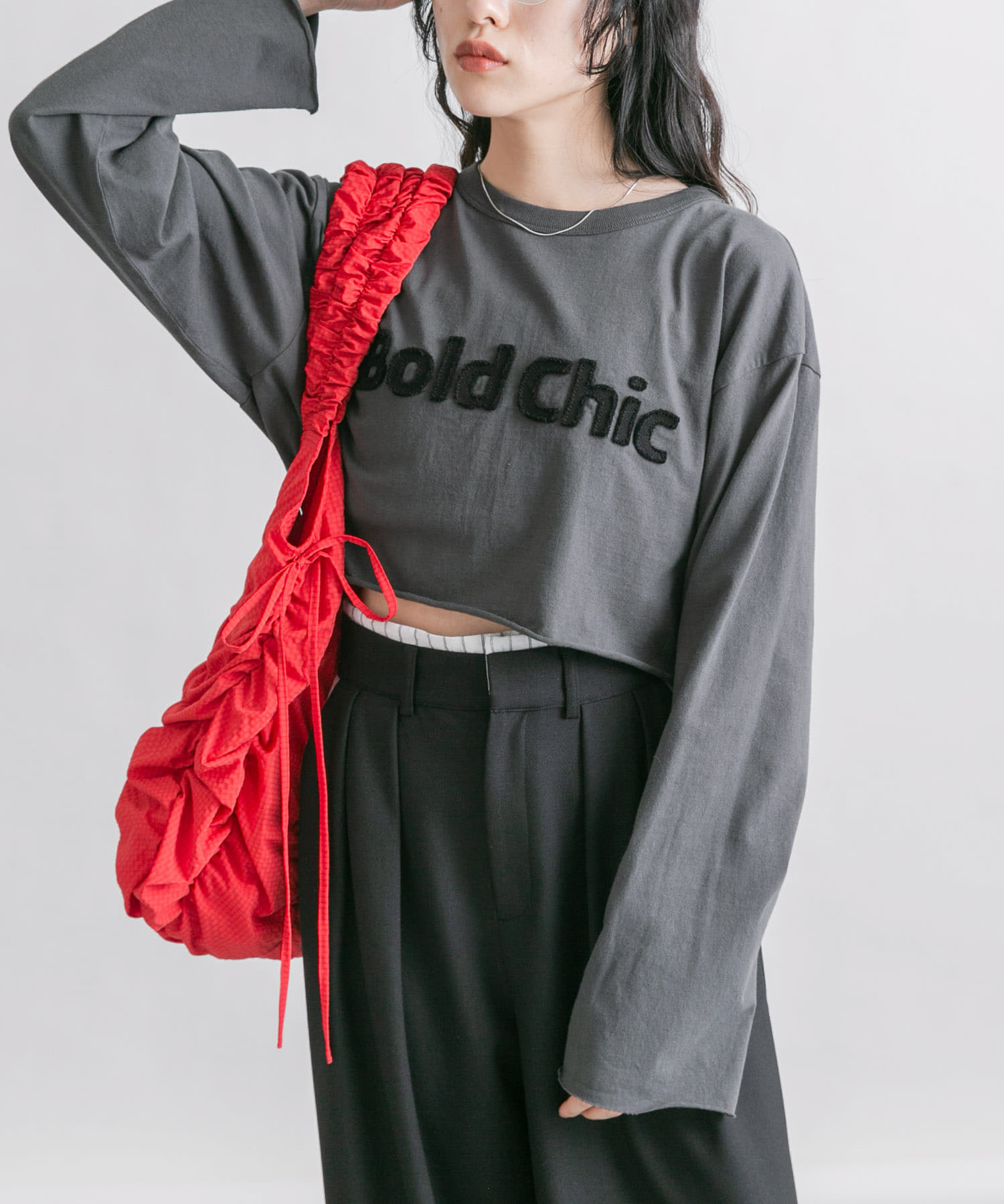 チェックリボンギャザーBAG RED one