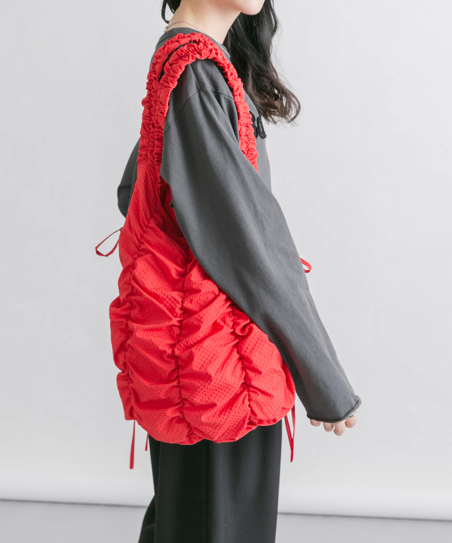 チェックリボンギャザーBAG RED one