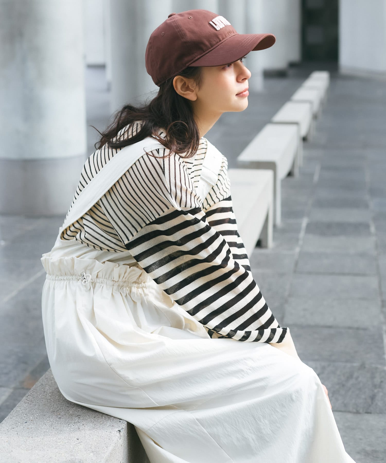 チェーンステッチエンブロイダリーCAP BROWN one